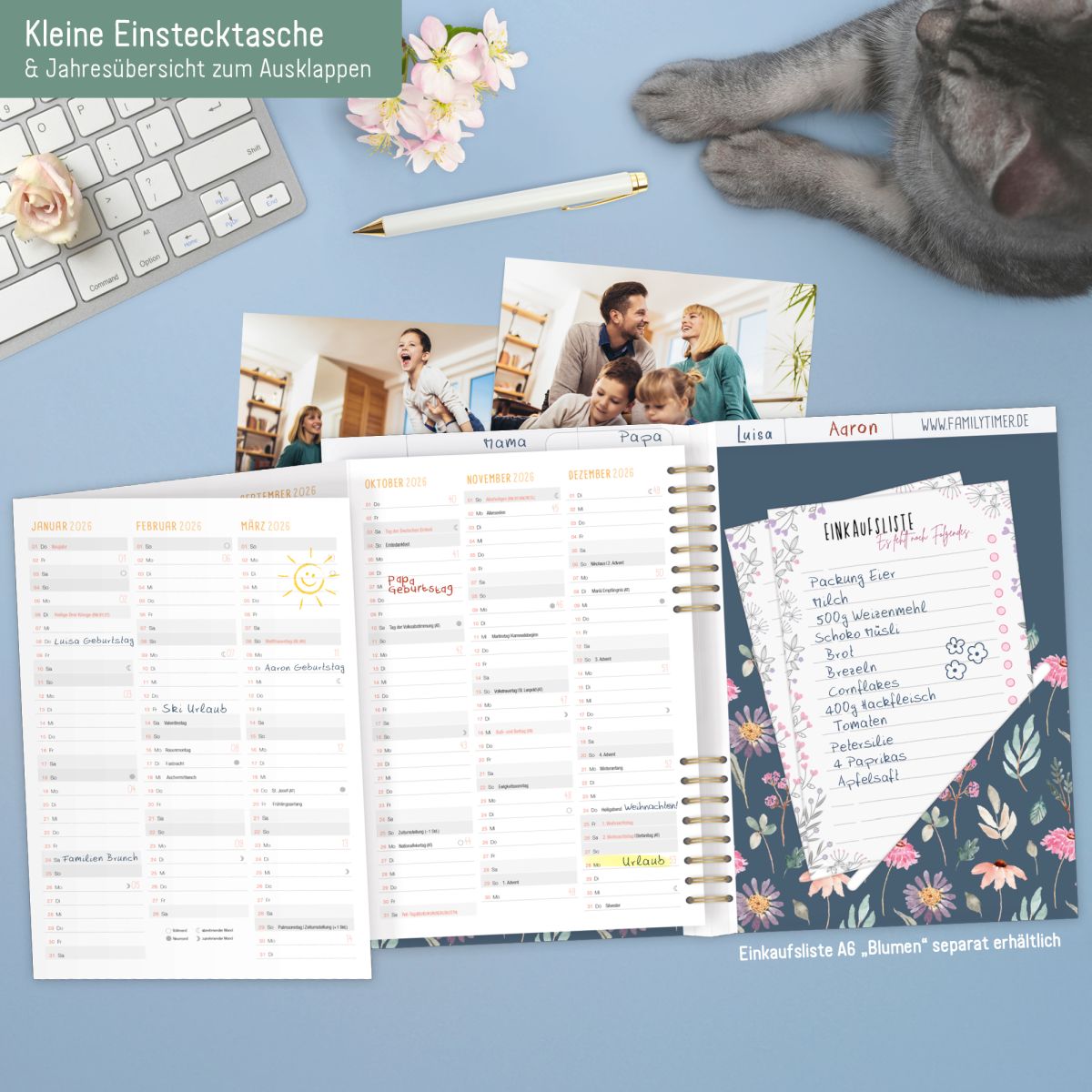 Family-Timer 2026 / A5+ / Flying Flowers / Häfft-Verlag