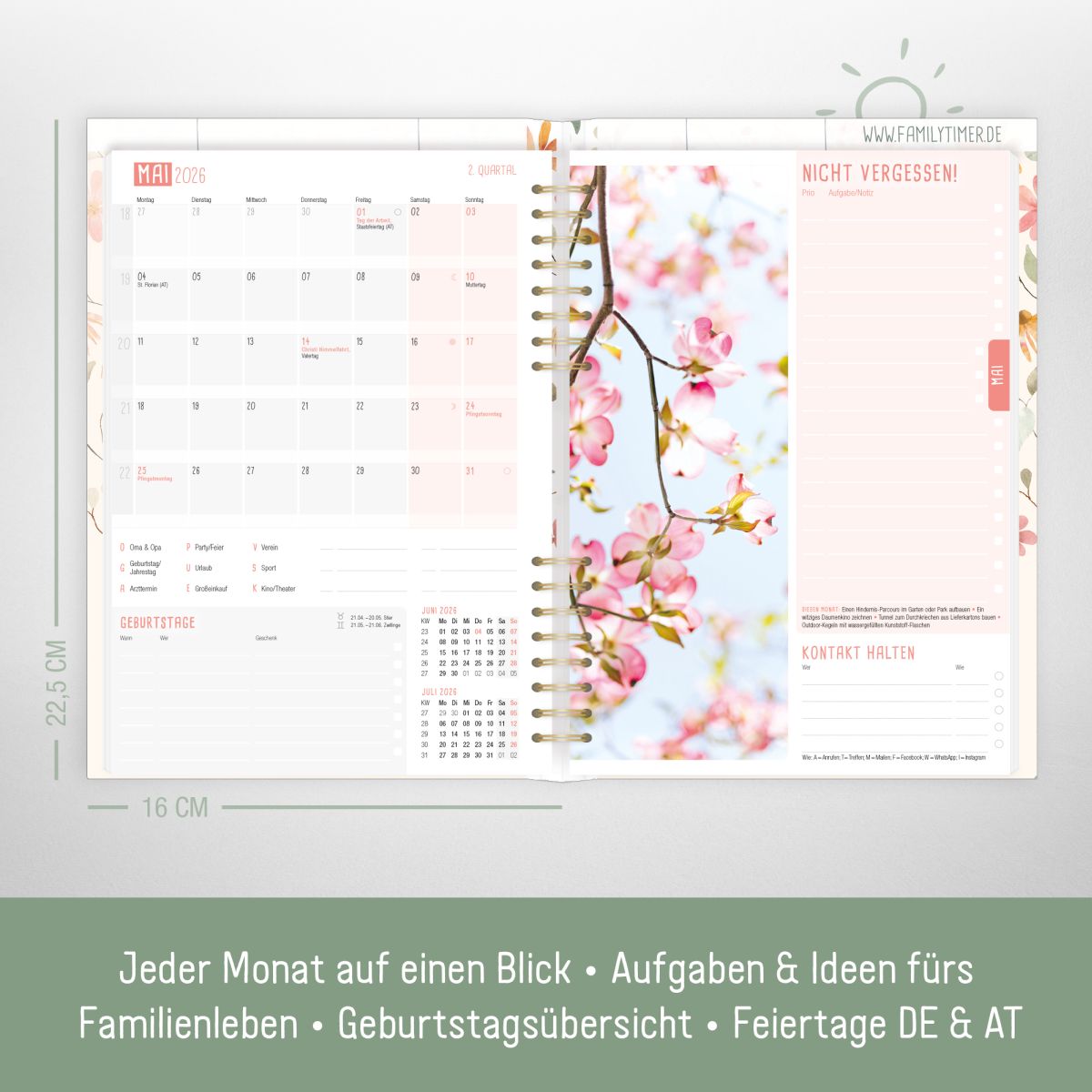 Family-Timer 2026 / A5+ / Wild Blossoms / Häfft-Verlag