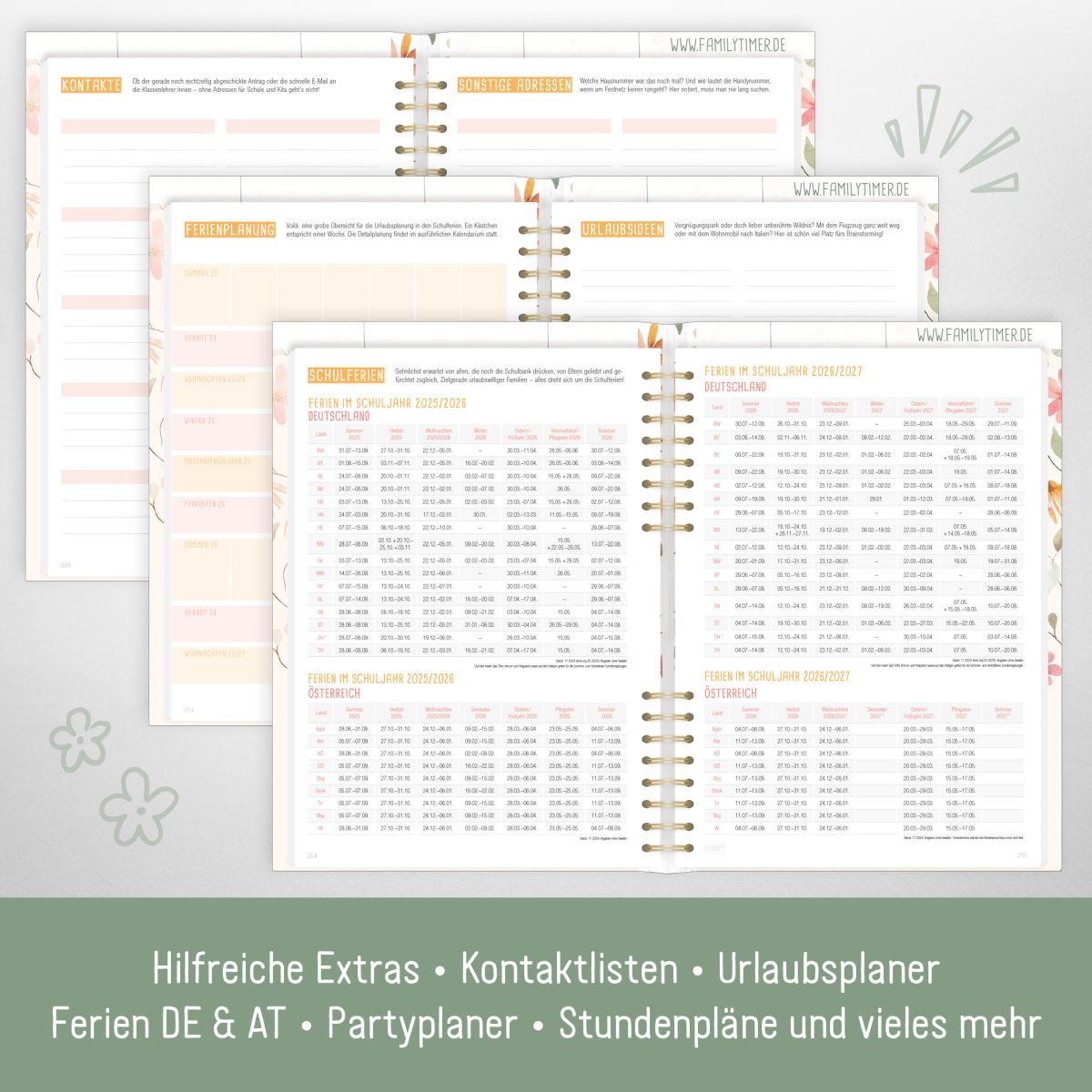 Family-Timer 2026 / A5+ / Wild Blossoms / Häfft-Verlag