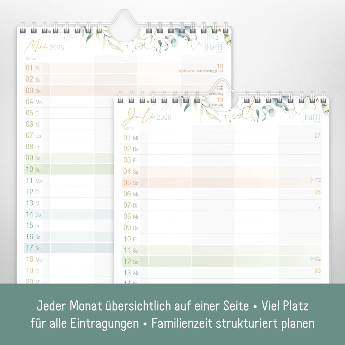 Familienplaner 2026 Kompakt 4-spaltig / Blattgold / Häfft-Verlag