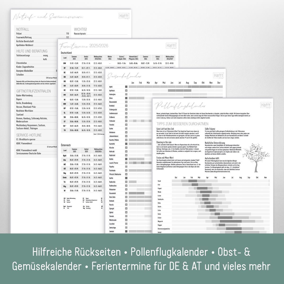 Familienplaner 2026 Kompakt 4-spaltig / Blattgold / Häfft-Verlag