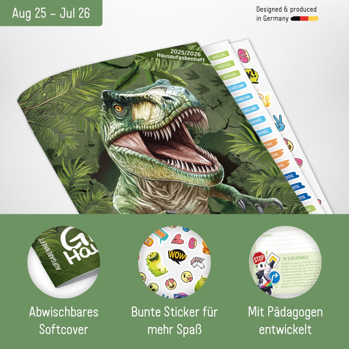Das Grundschul-Hausaufgabenheft 2025/2026 / A5 / Dino / Häfft-Verlag