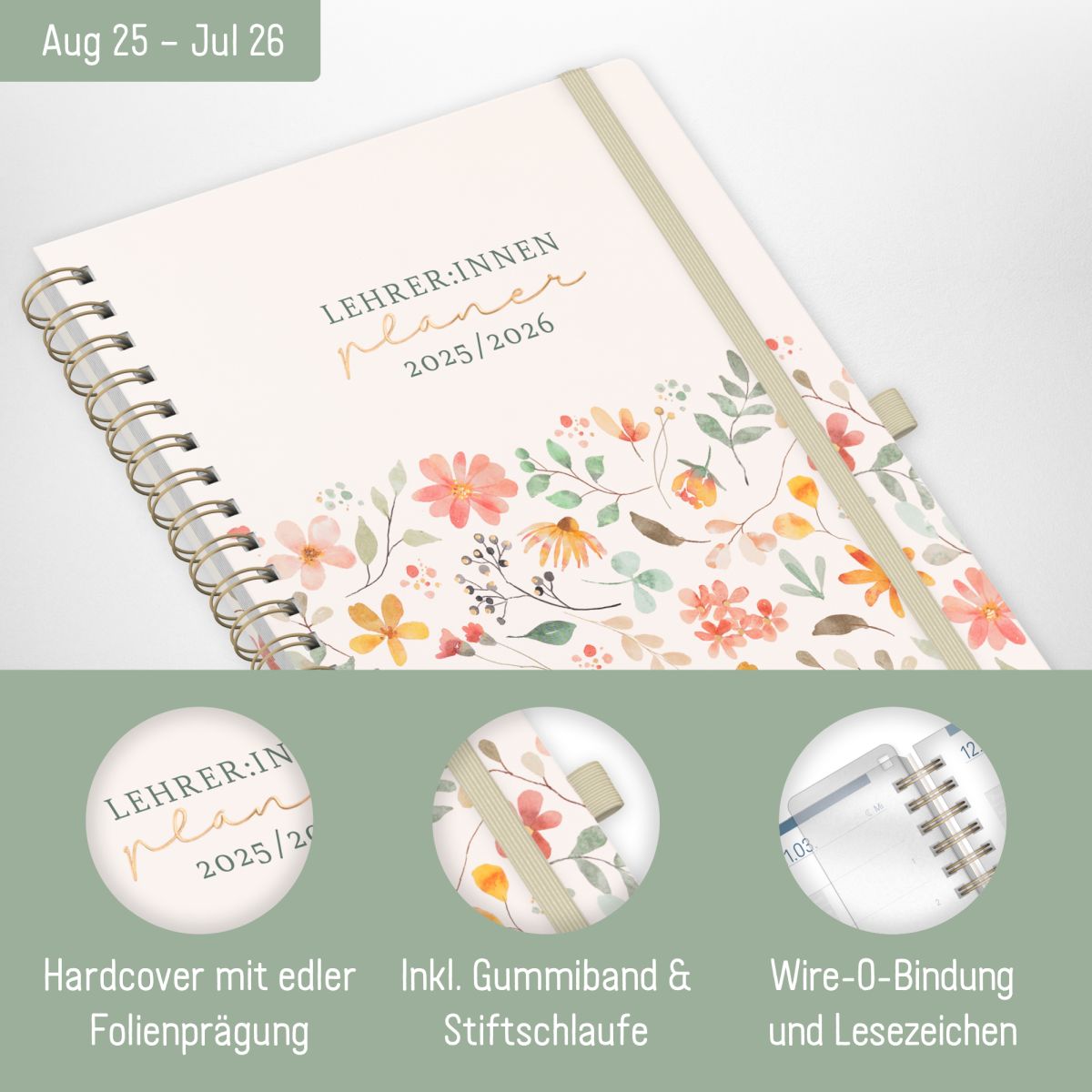 Häfft Lehrer-Planer Deluxe 2025/2026 / A4+ / Wild Blossoms