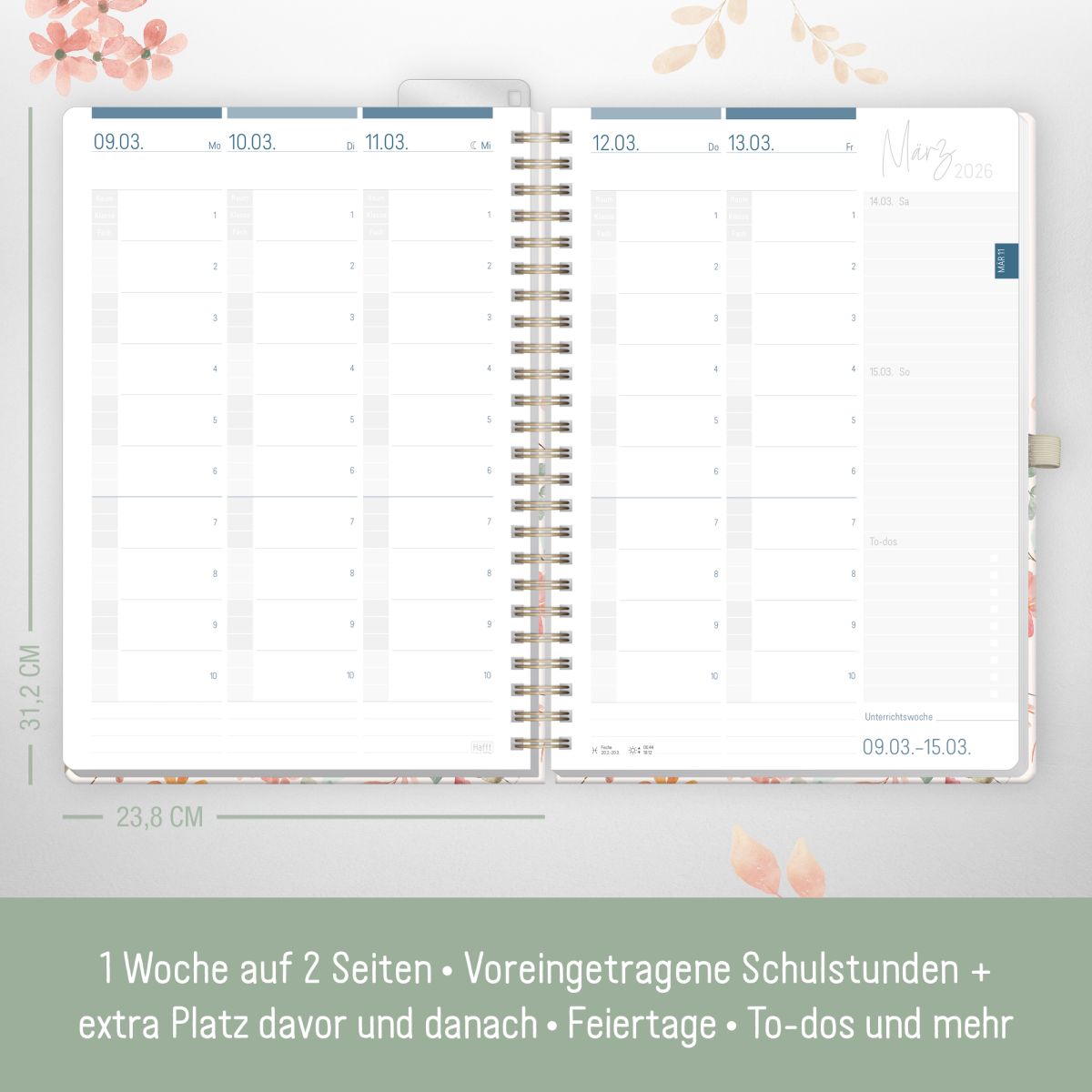 Häfft Lehrer-Planer Deluxe 2025/2026 / A4+ / Wild Blossoms