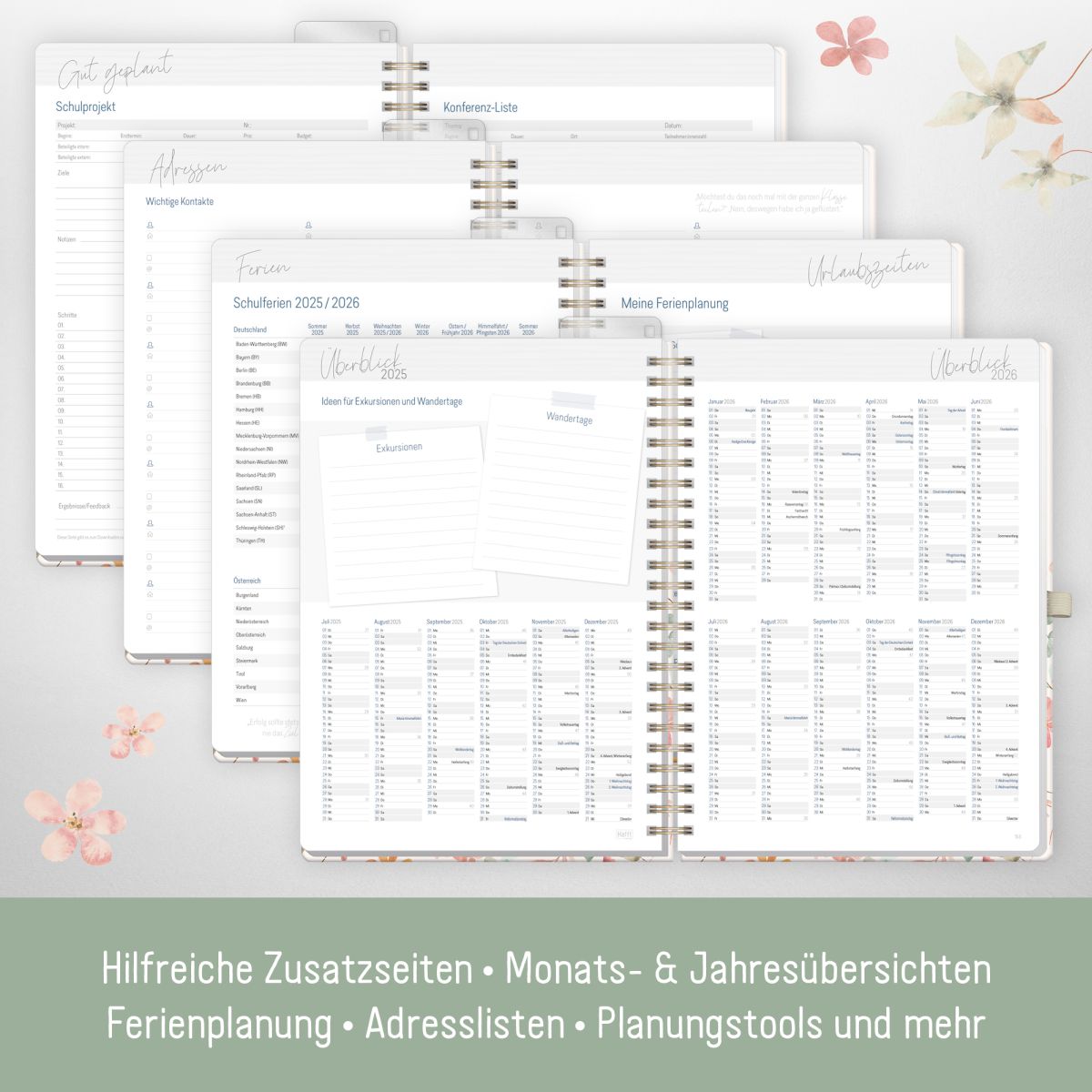 Häfft Lehrer-Planer Deluxe 2025/2026 / A4+ / Wild Blossoms