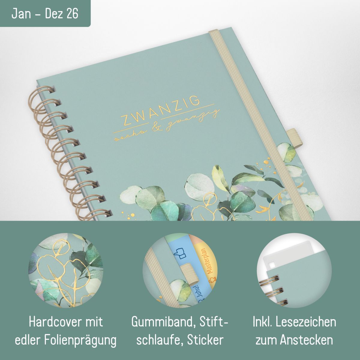 Lieblings-Timer Deluxe 2026 / A5 / Minty Leaves / Häfft-Verlag