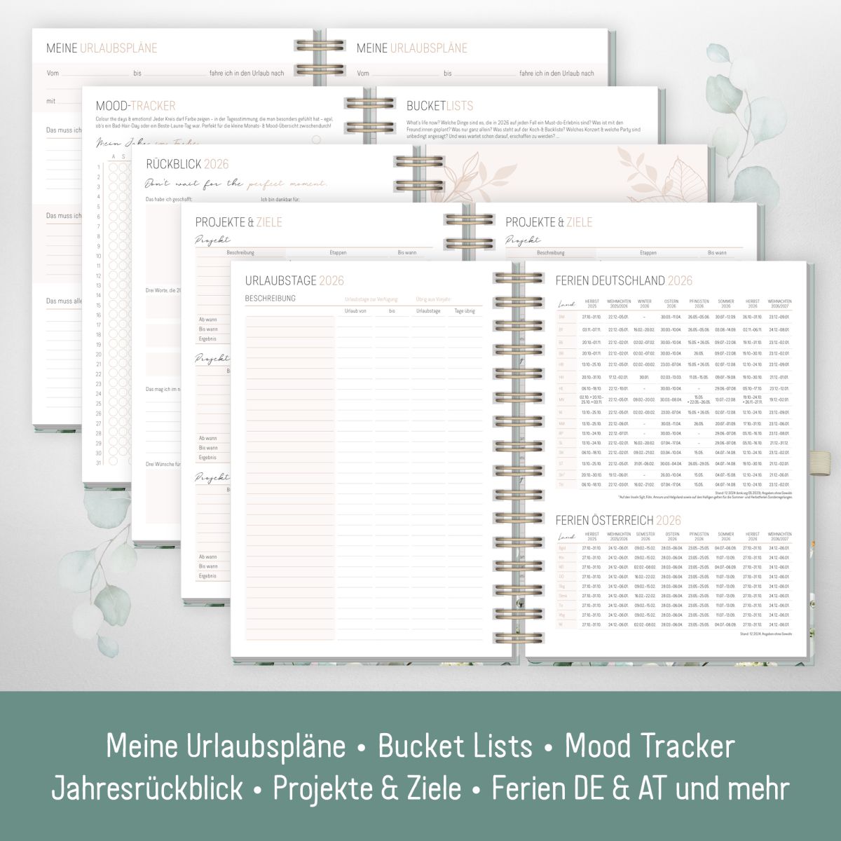 Lieblings-Timer Deluxe 2026 / A5 / Minty Leaves / Häfft-Verlag
