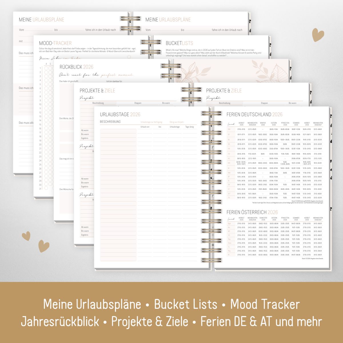 Lieblings-Timer 2026 / A5 / Golden Hearts / Häfft-Verlag
