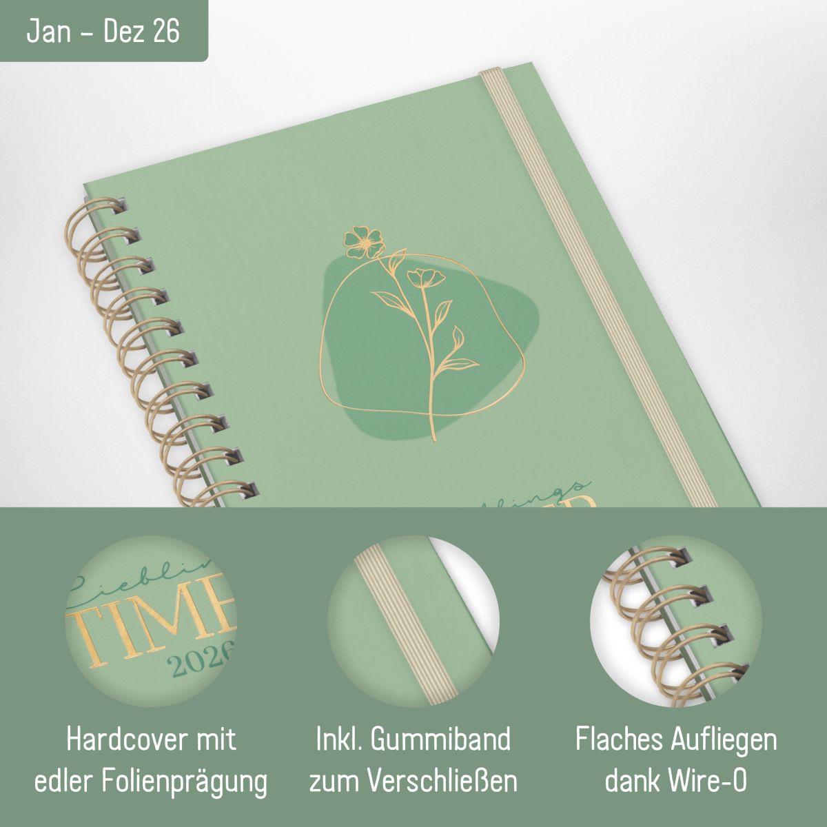 Lieblings-Timer 2026 / A5 / Green Flower / Häfft-Verlag