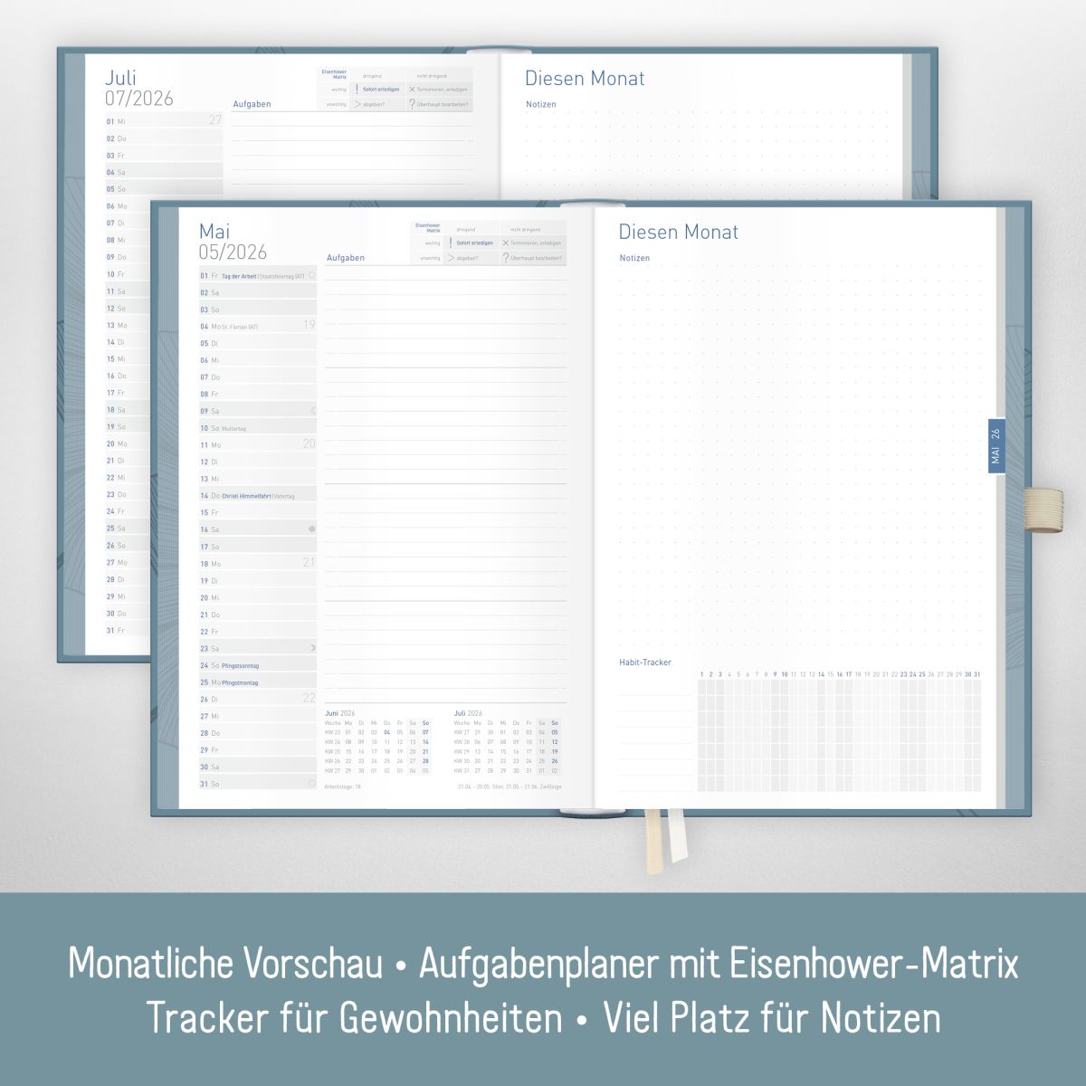 Organizer Day by Day Deluxe 2026 - 1 Tag/Seite / A5 / Blue Ginkgo / Häfft-Verlag