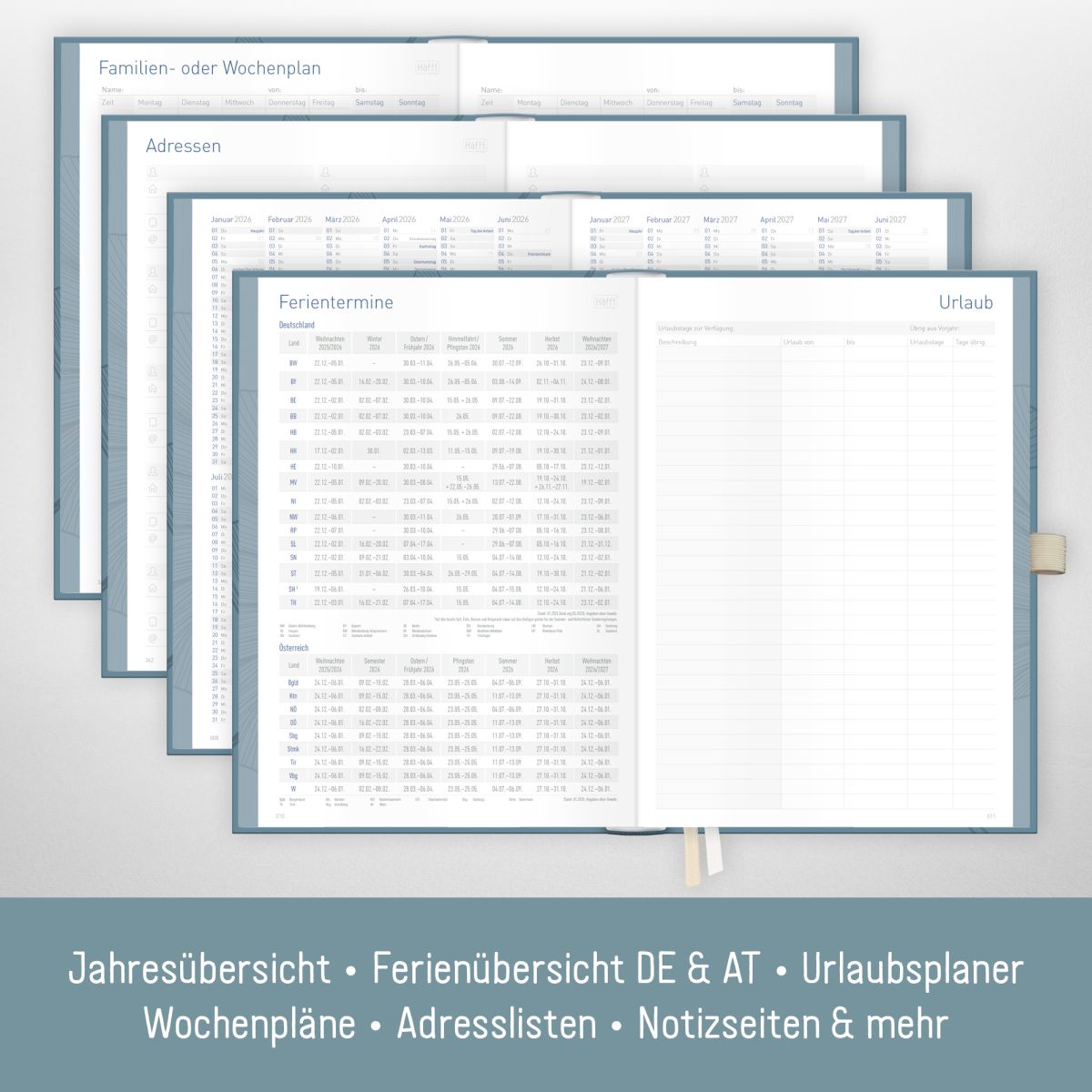 Organizer Day by Day Deluxe 2026 - 1 Tag/Seite / A5 / Blue Ginkgo / Häfft-Verlag