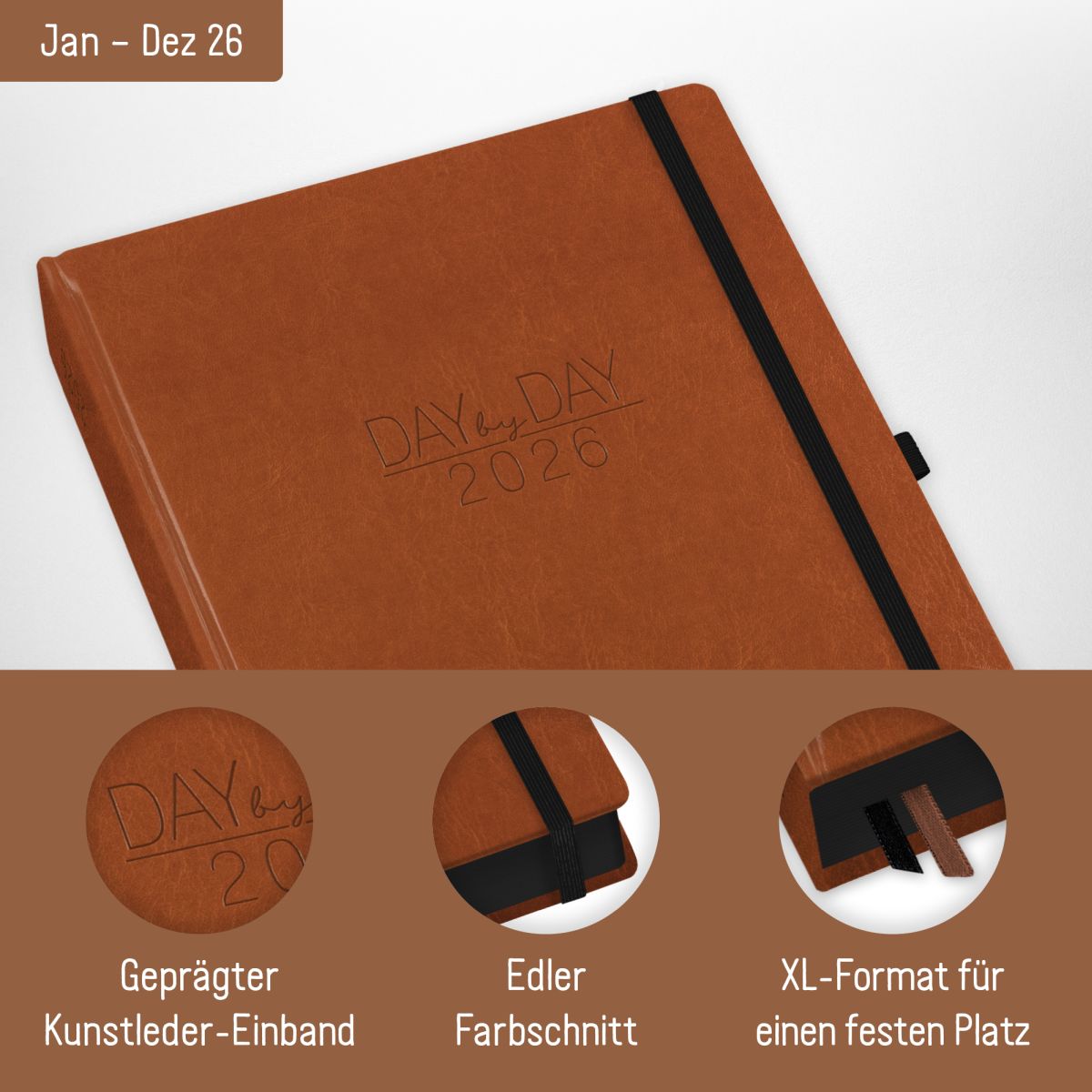 Organizer Day by Day Maxi 2026 / A4+ / Cognac / Häfft-Verlag