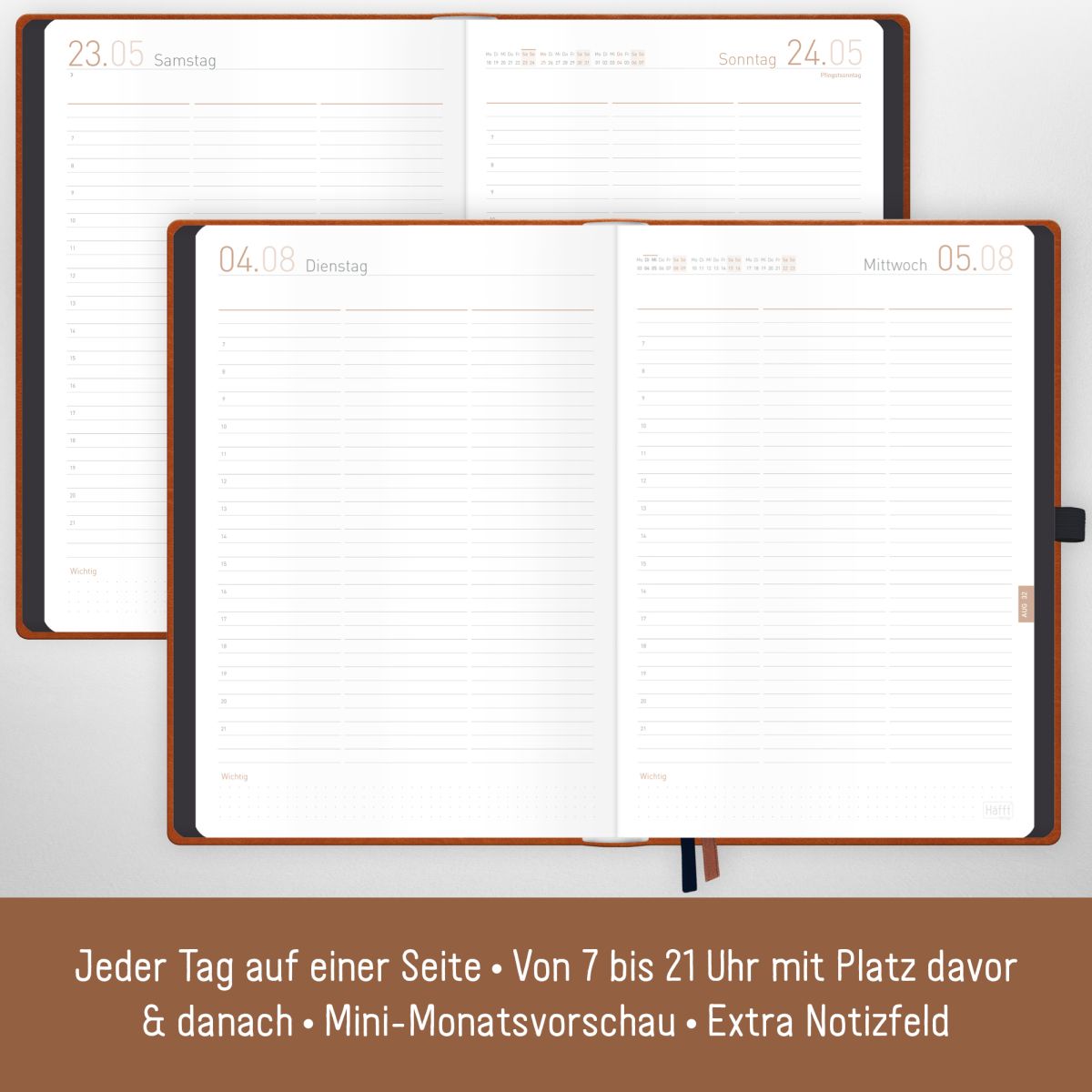 Organizer Day by Day Maxi 2026 / A4+ / Cognac / Häfft-Verlag