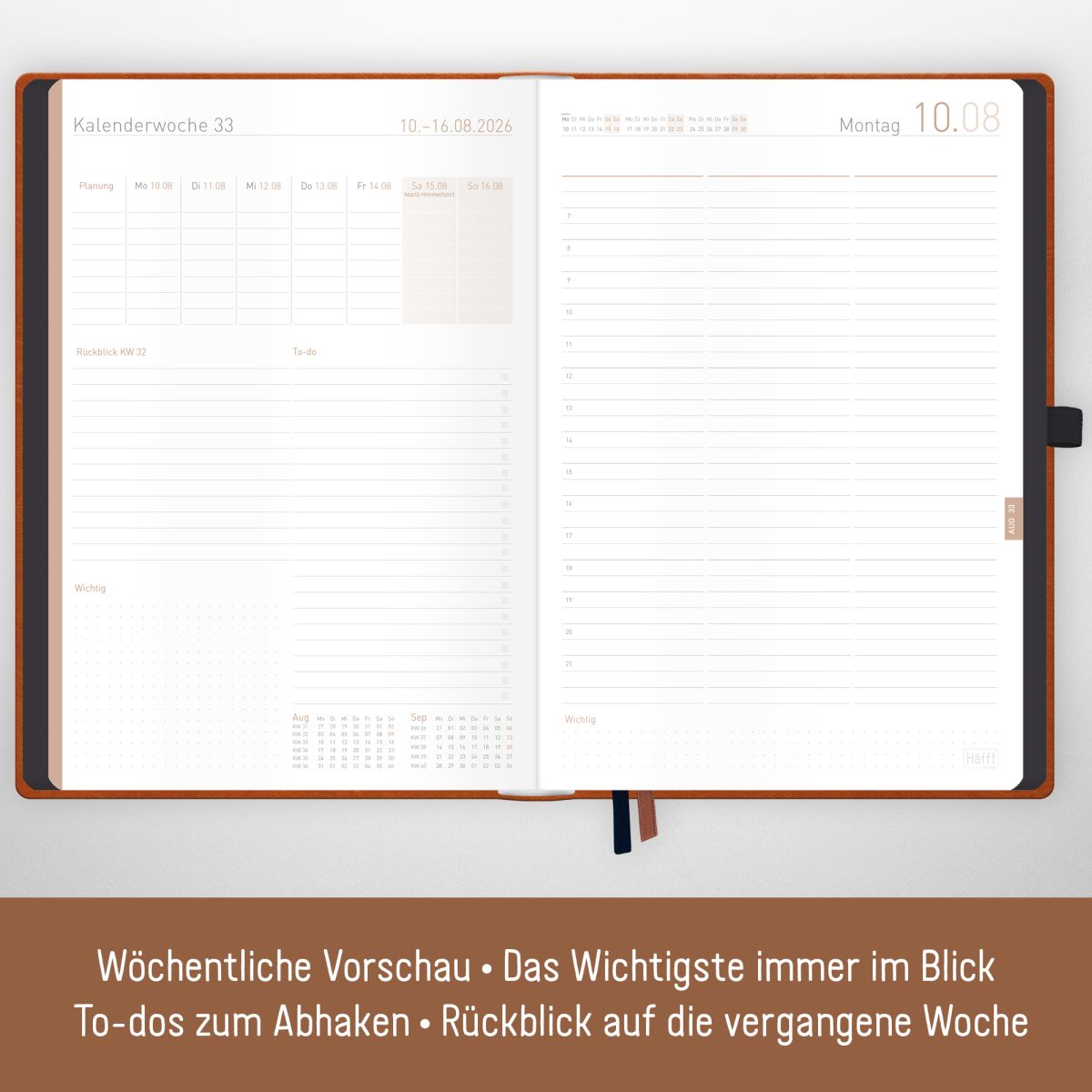 Organizer Day by Day Maxi 2026 / A4+ / Cognac / Häfft-Verlag