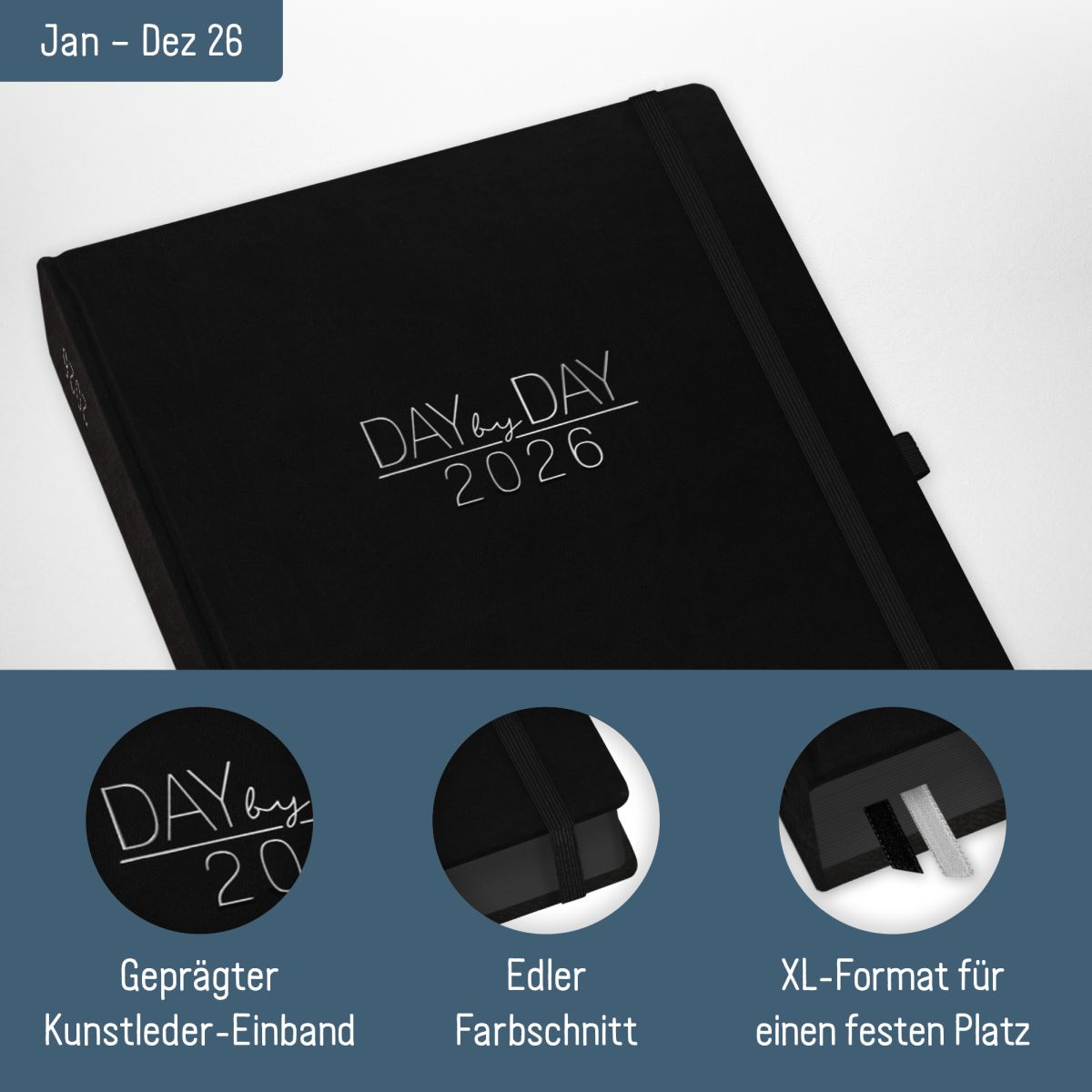 Organizer Day by Day Maxi 2026 / A4+ / Schwarz / Häfft-Verlag
