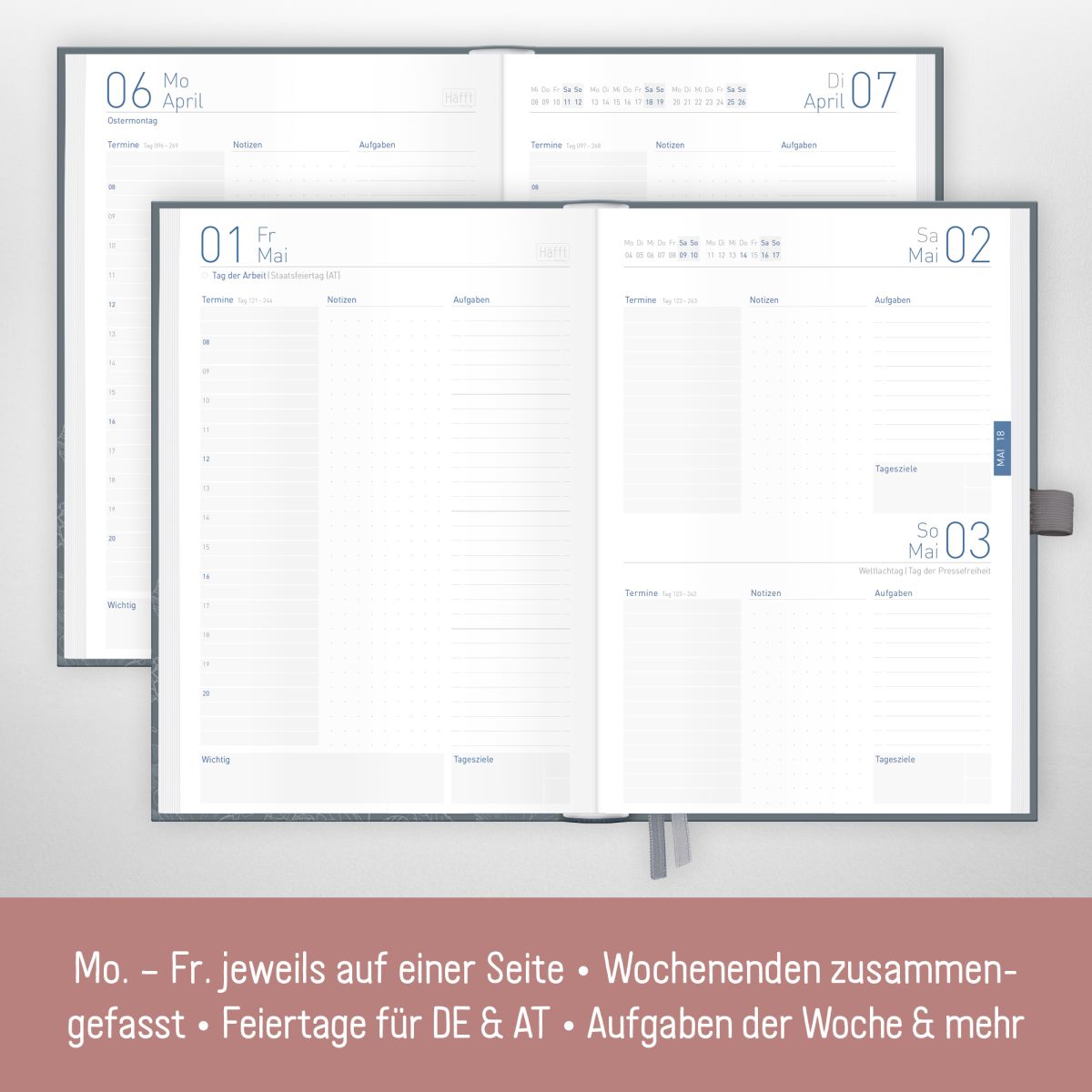 Organizer Day by Day 2026 - 1 Tag/Seite / A5 / Poppy / Häfft-Verlag