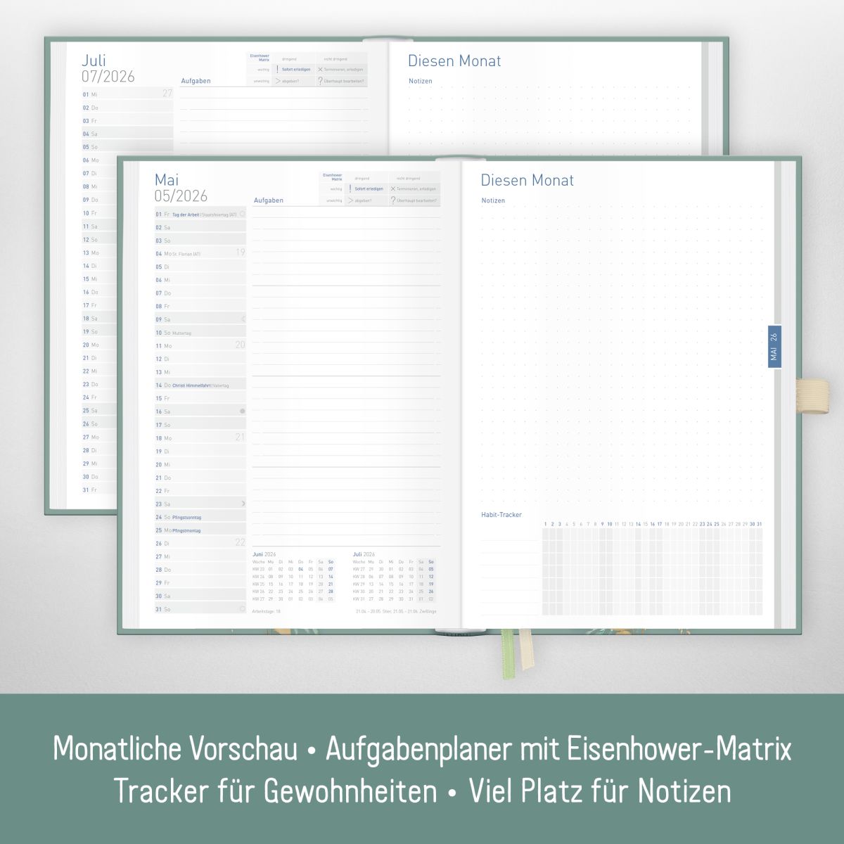 Organizer Day by Day 2026 - 1 Tag/Seite / A5 / Shiny Leaves / Häfft-Verlag