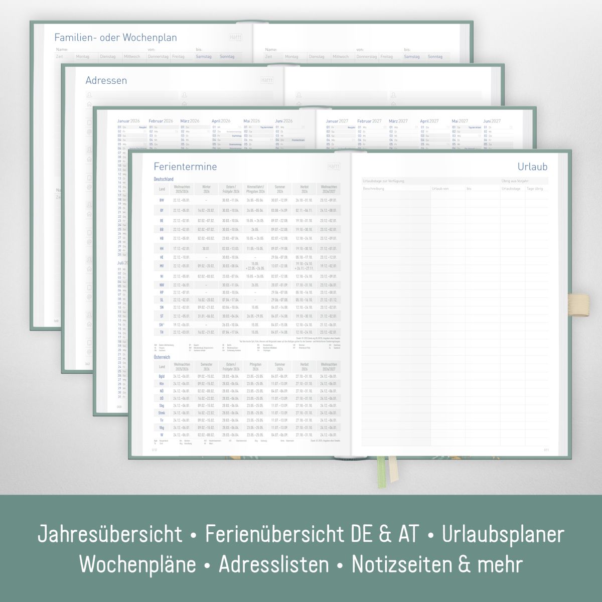 Organizer Day by Day 2026 - 1 Tag/Seite / A5 / Shiny Leaves / Häfft-Verlag