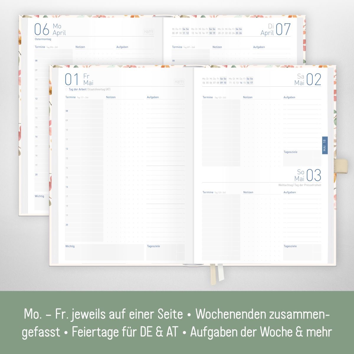 Organizer Day by Day 2026 - 1 Tag/Seite / A5 / Wild Blossoms / Häfft-Verlag