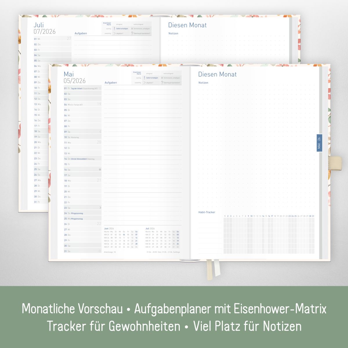 Organizer Day by Day 2026 - 1 Tag/Seite / A5 / Wild Blossoms / Häfft-Verlag