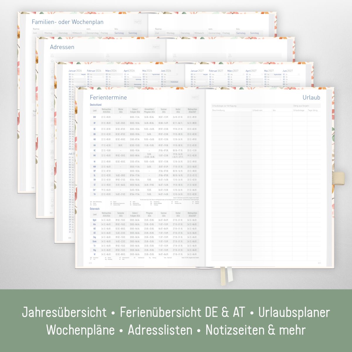 Organizer Day by Day 2026 - 1 Tag/Seite / A5 / Wild Blossoms / Häfft-Verlag