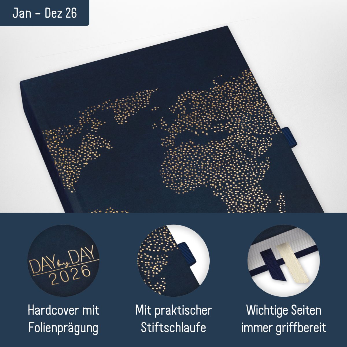 Organizer Day by Day 2026 - 1 Tag/Seite / A5 / World Wide / Häfft-Verlag