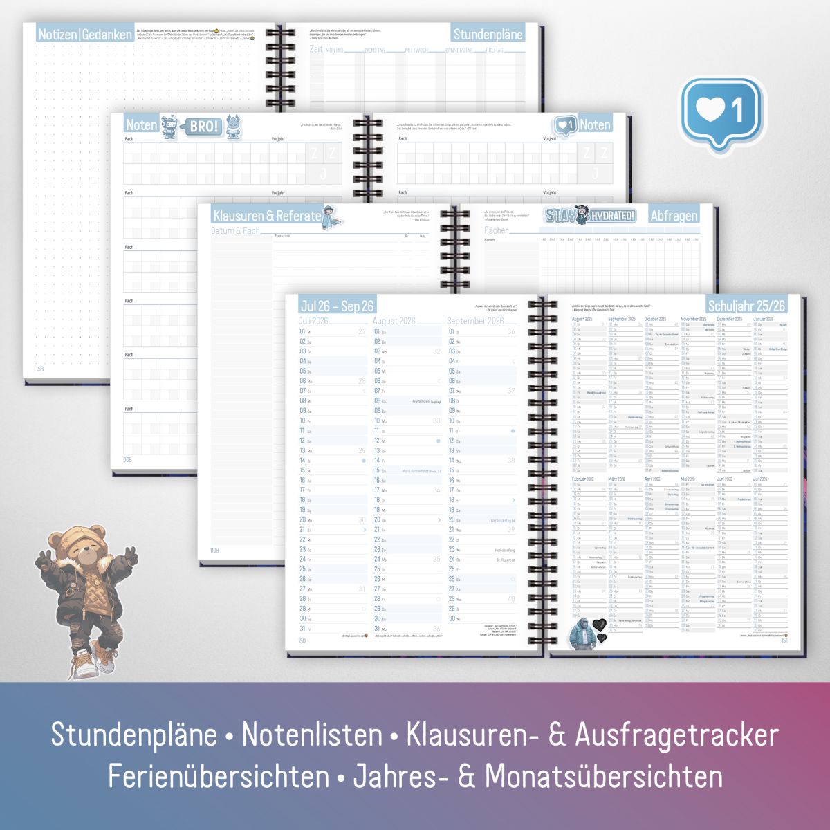 Häfft PLANER 2025/2026 / Premium - Schüler-Kalender / Dark Bloom Vol.2