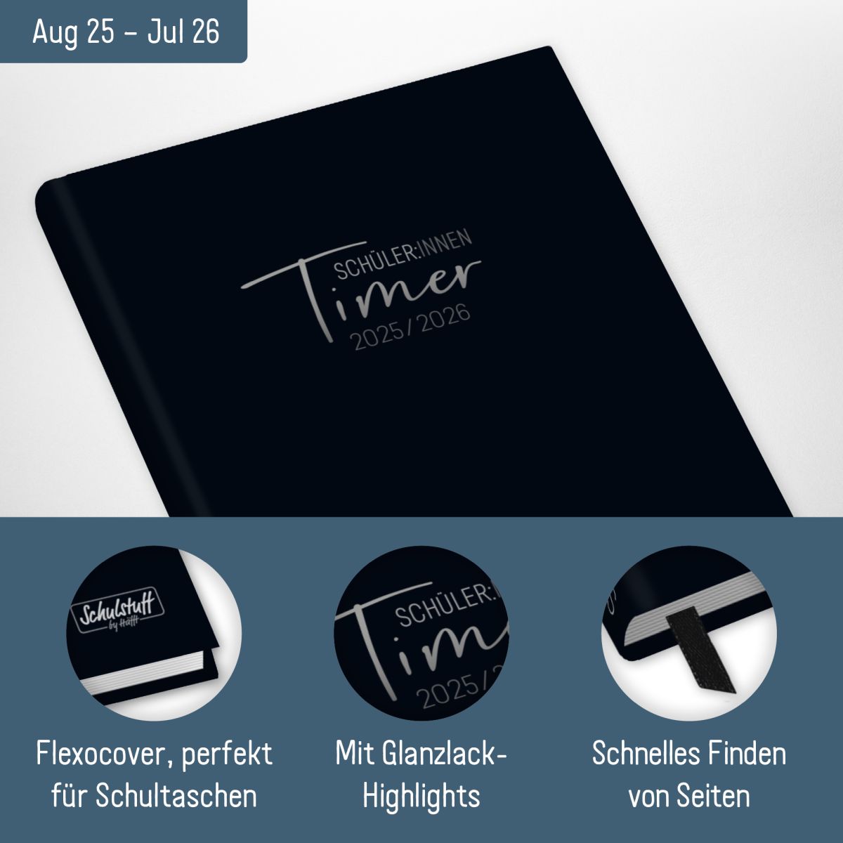 Schulstuff Schüler-Timer 2025/2026 / A5 / Black Edition
