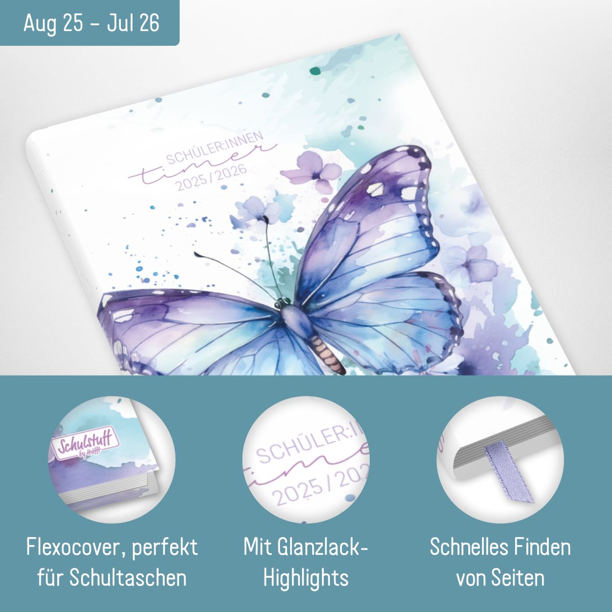 Schulstuff Schüler-Timer 2025/2026 / A5 / Butterfly