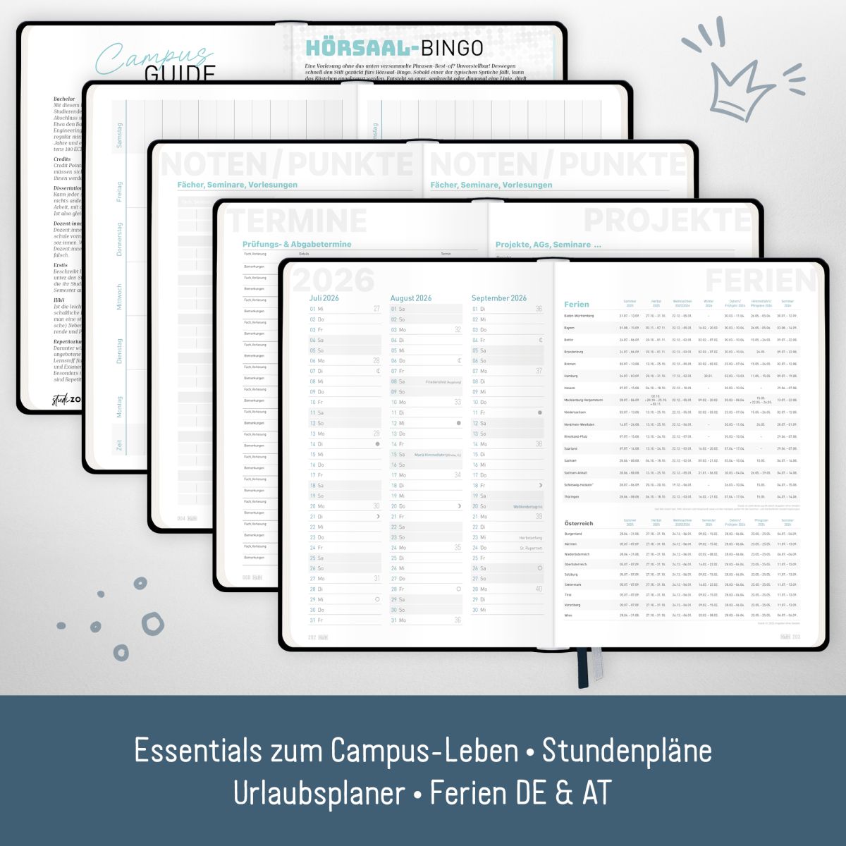 Häfft-Timer Campus 2025/2026 / Studentenkalender / A5 / Black Edition