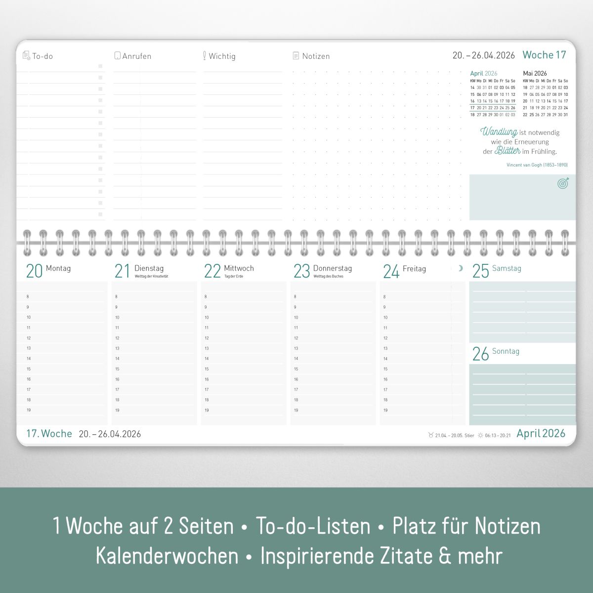 Tischkalender 2026 mit Aufsteller / Blattgold / Häfft-Verlag