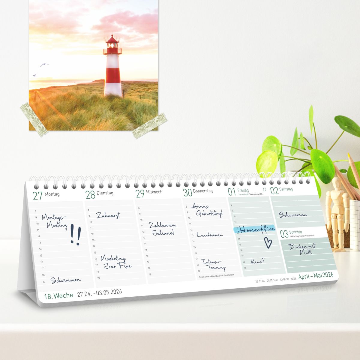 Tischkalender 2026 mit Aufsteller / Blattgold / Häfft-Verlag