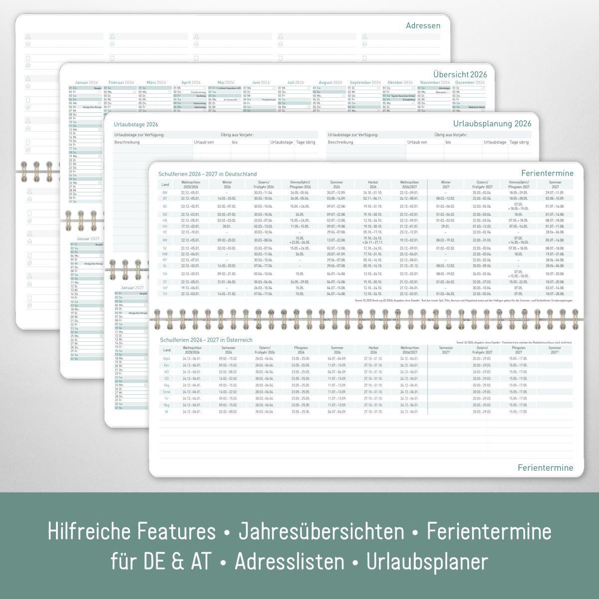 Tischkalender 2026 mit Aufsteller / Minty Leaves / Häfft-Verlag