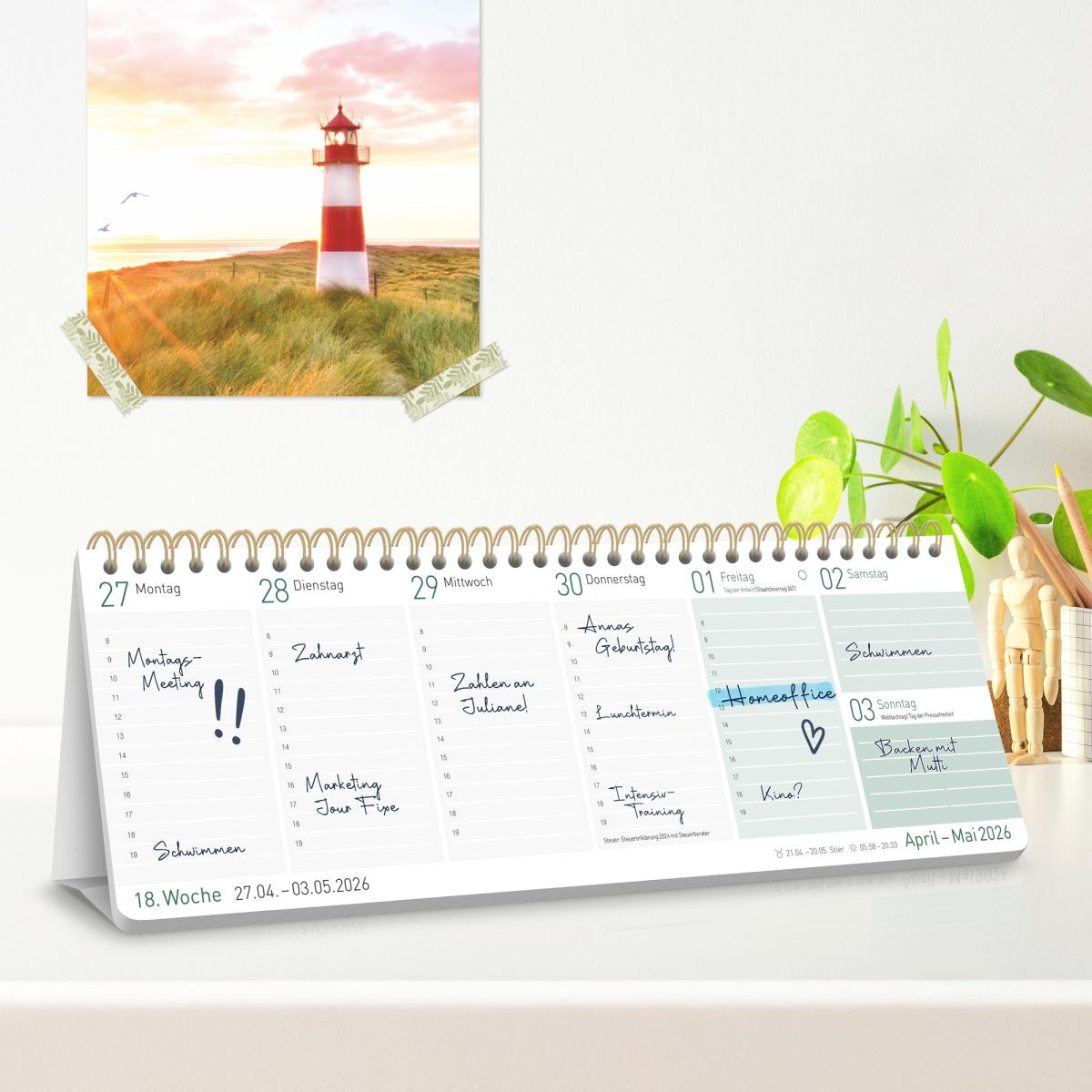 Tischkalender 2026 mit Aufsteller / Minty Leaves / Häfft-Verlag