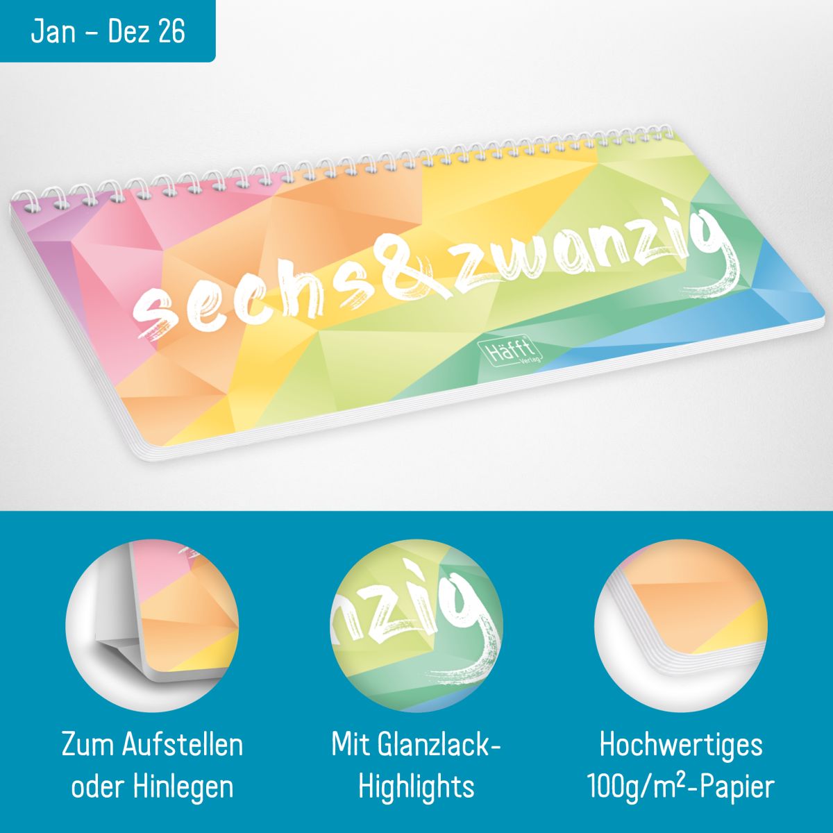 Tischkalender 2026 mit Aufsteller / Rainbow / Häfft-Verlag