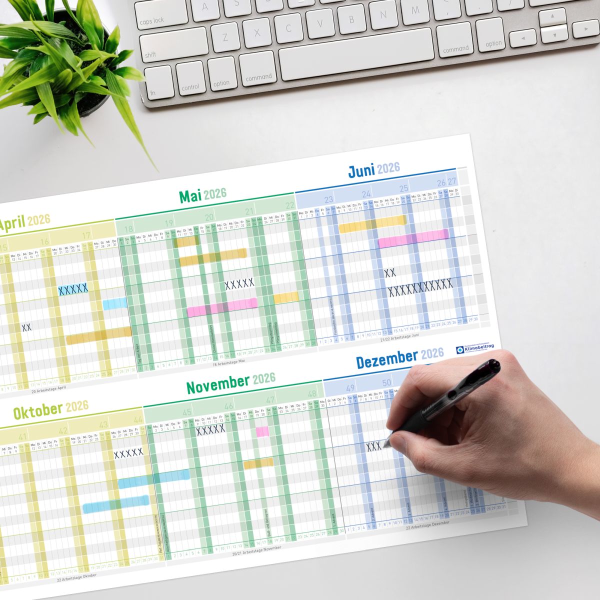 Urlaubs-/Team-Kalender 2026 - A4-Leporello - 89 x 29 cm / Rainbow / Häfft-Verlag