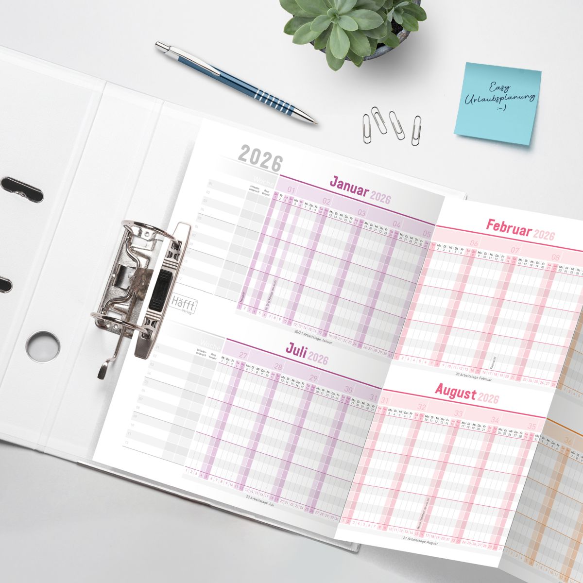 Urlaubs-/Team-Kalender 2026 - A4-Leporello - 89 x 29 cm / Rainbow / Häfft-Verlag