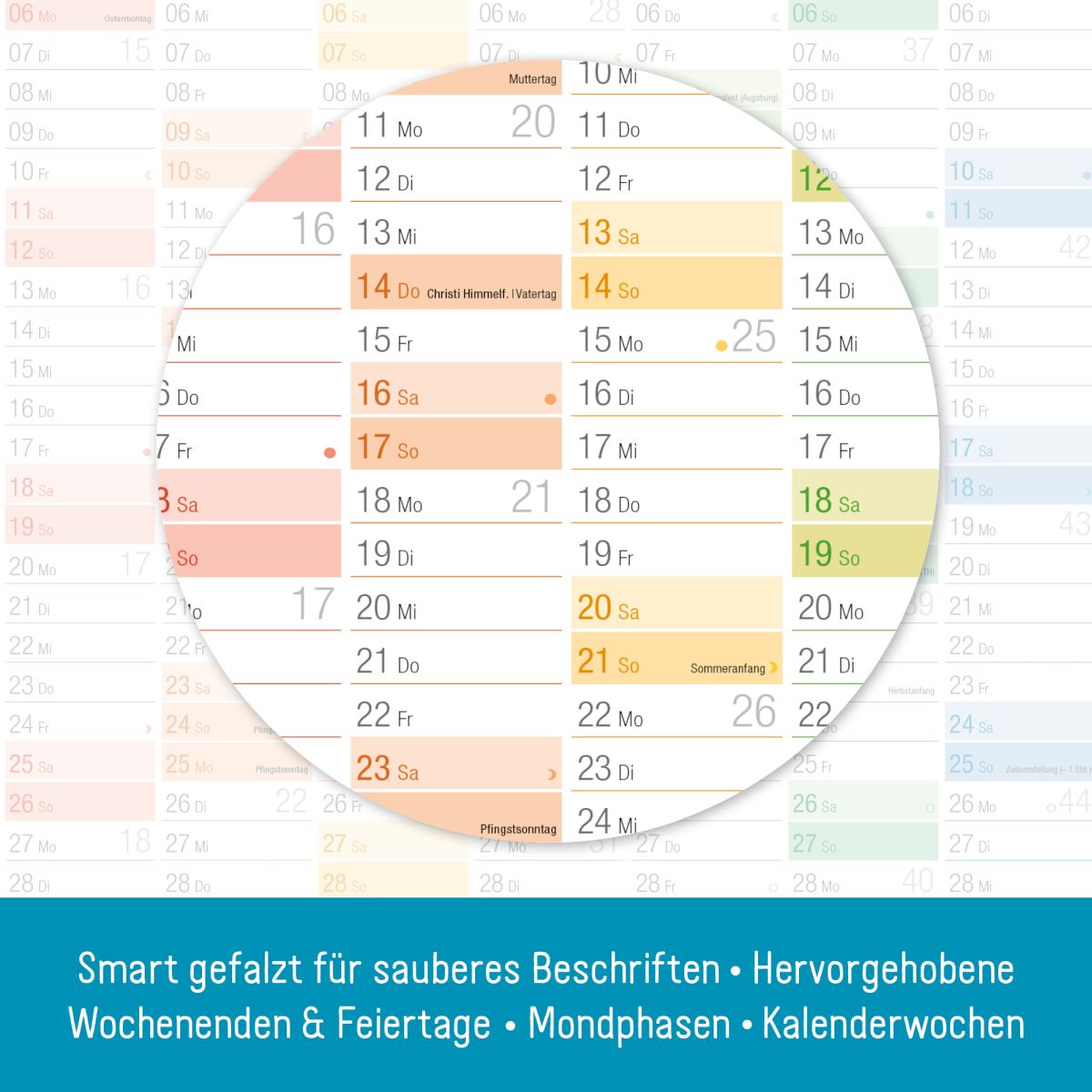 Wandkalender 2026 - A2 / gefalzt + Extra A3 & A4-Übersicht / Rainbow / Häfft-Verlag