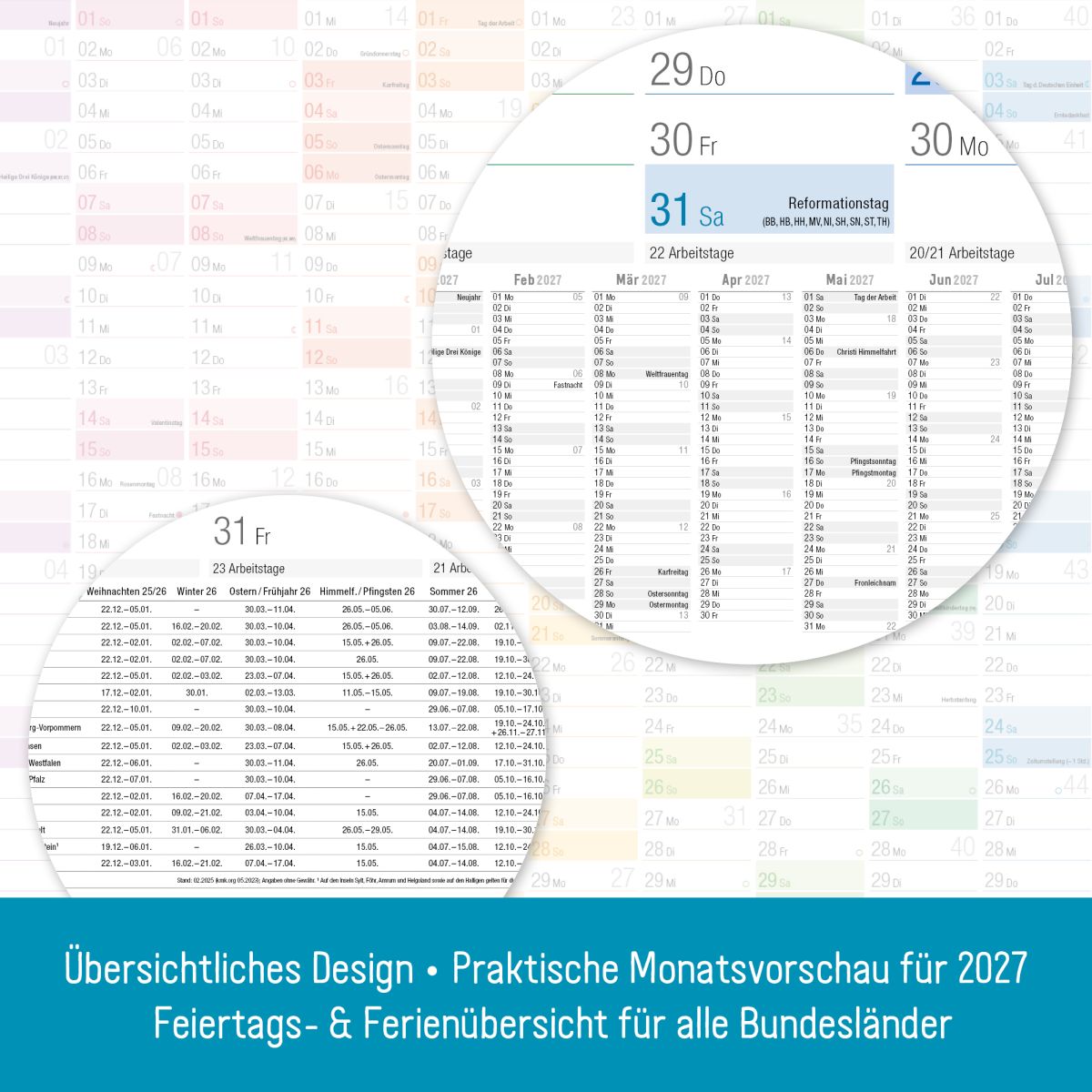 Wandkalender 2026 - A1+ / 89cm x 63cm gefalzt + Extra A4-Übersicht / Rainbow / Häfft-Verlag
