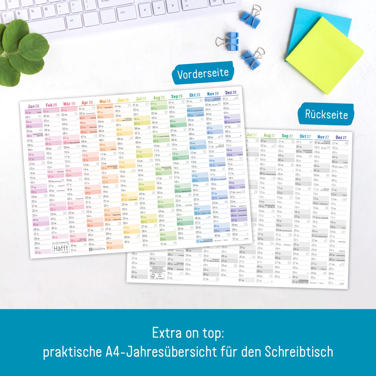 Wandkalender 2026 - A1+ / 89cm x 63cm gefalzt + Extra A4-Übersicht / Rainbow / Häfft-Verlag