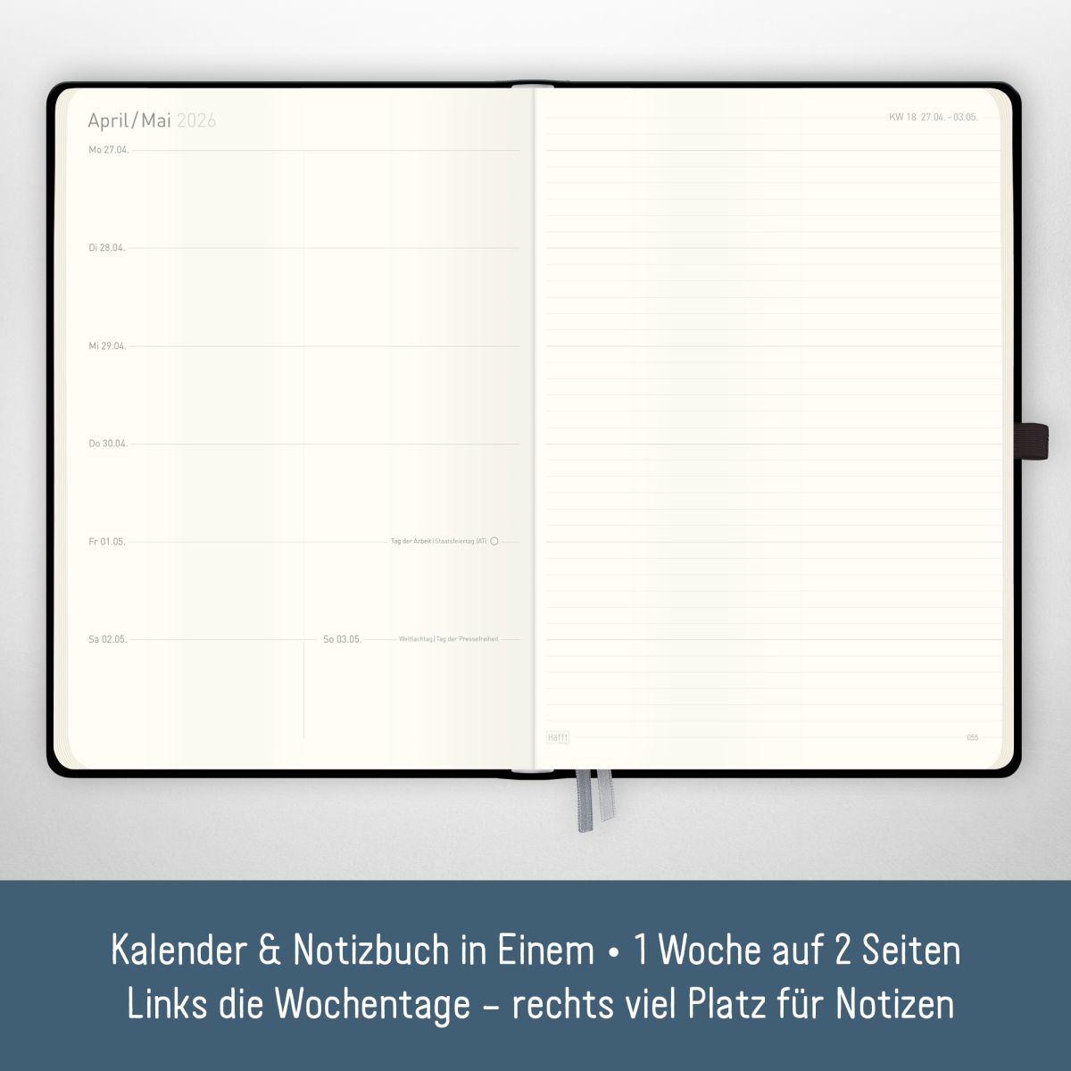 Wochen-Notiz-Timer Maxi 2026 / A4 / Schwarz / Häfft-Verlag