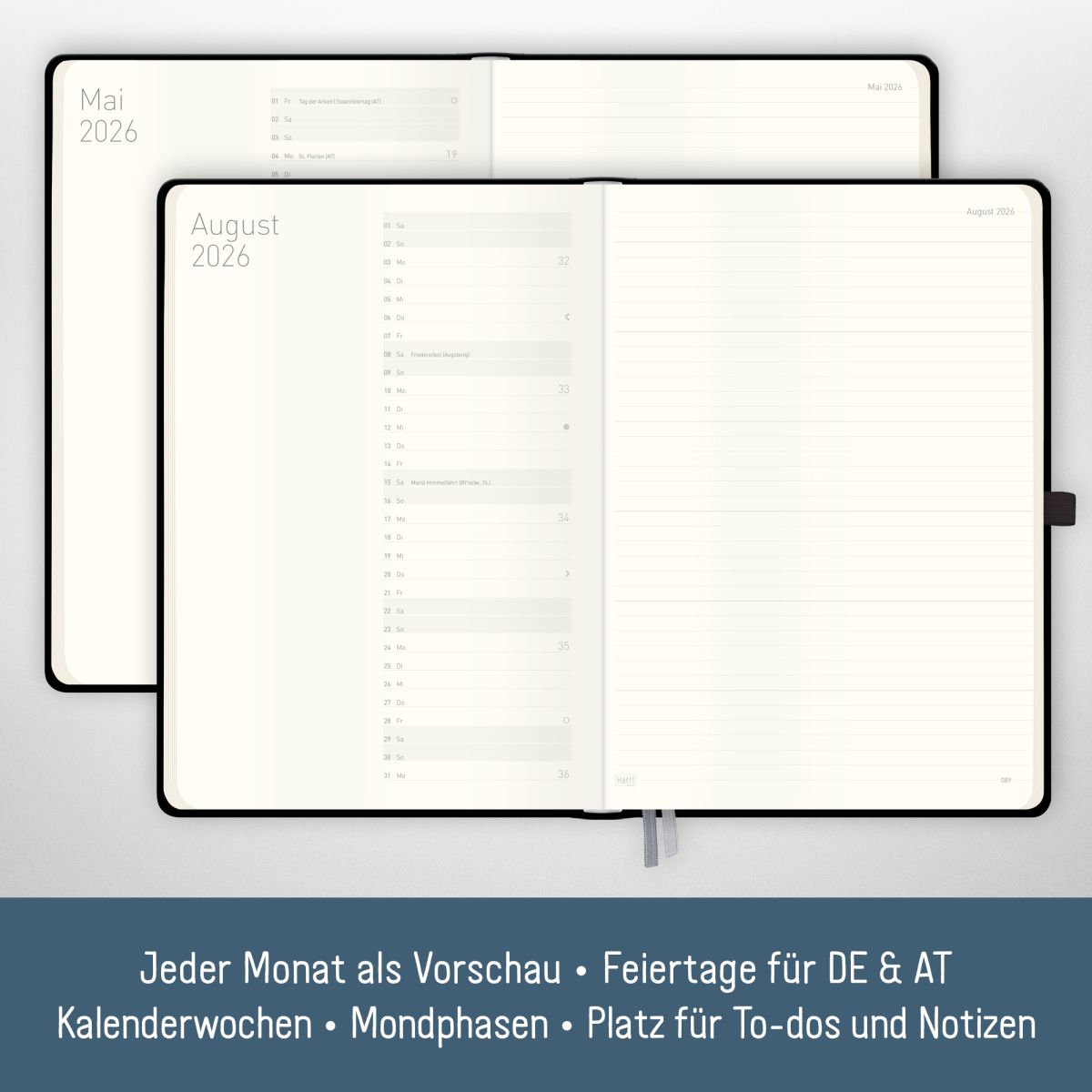 Wochen-Notiz-Timer Maxi 2026 / A4 / Schwarz / Häfft-Verlag