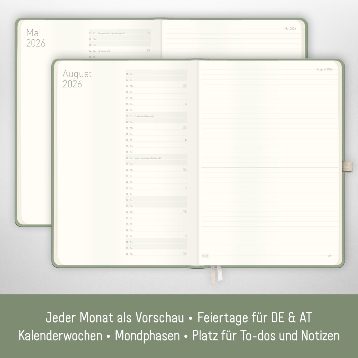 Wochen-Notiz-Timer Maxi 2026 / A4 / Fine Flowers Salbei / Häfft-Verlag