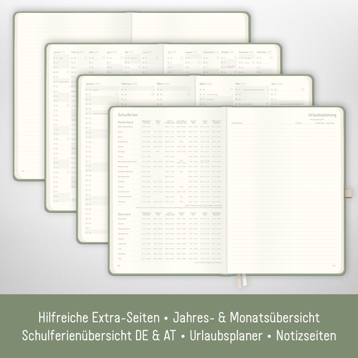 Wochen-Notiz-Timer Maxi 2026 / A4 / Fine Flowers Salbei / Häfft-Verlag