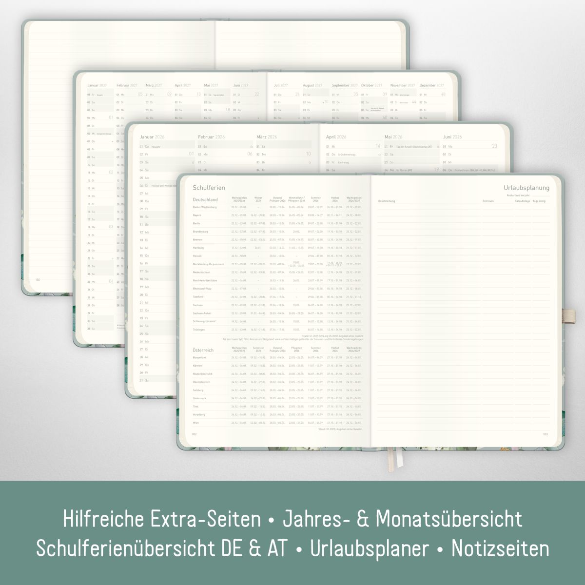 Wochen-Notiz-Timer Maxi 2026 / A4 / Minty Leaves / Häfft-Verlag