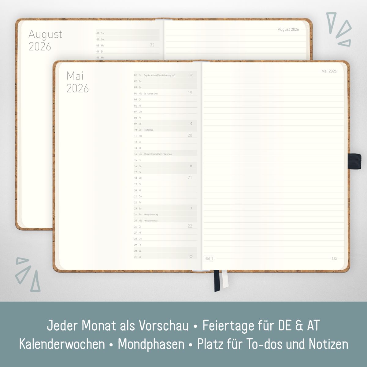 Wochen-Notiz-Timer Classic 2026 / A5 / Kork / Häfft-Verlag