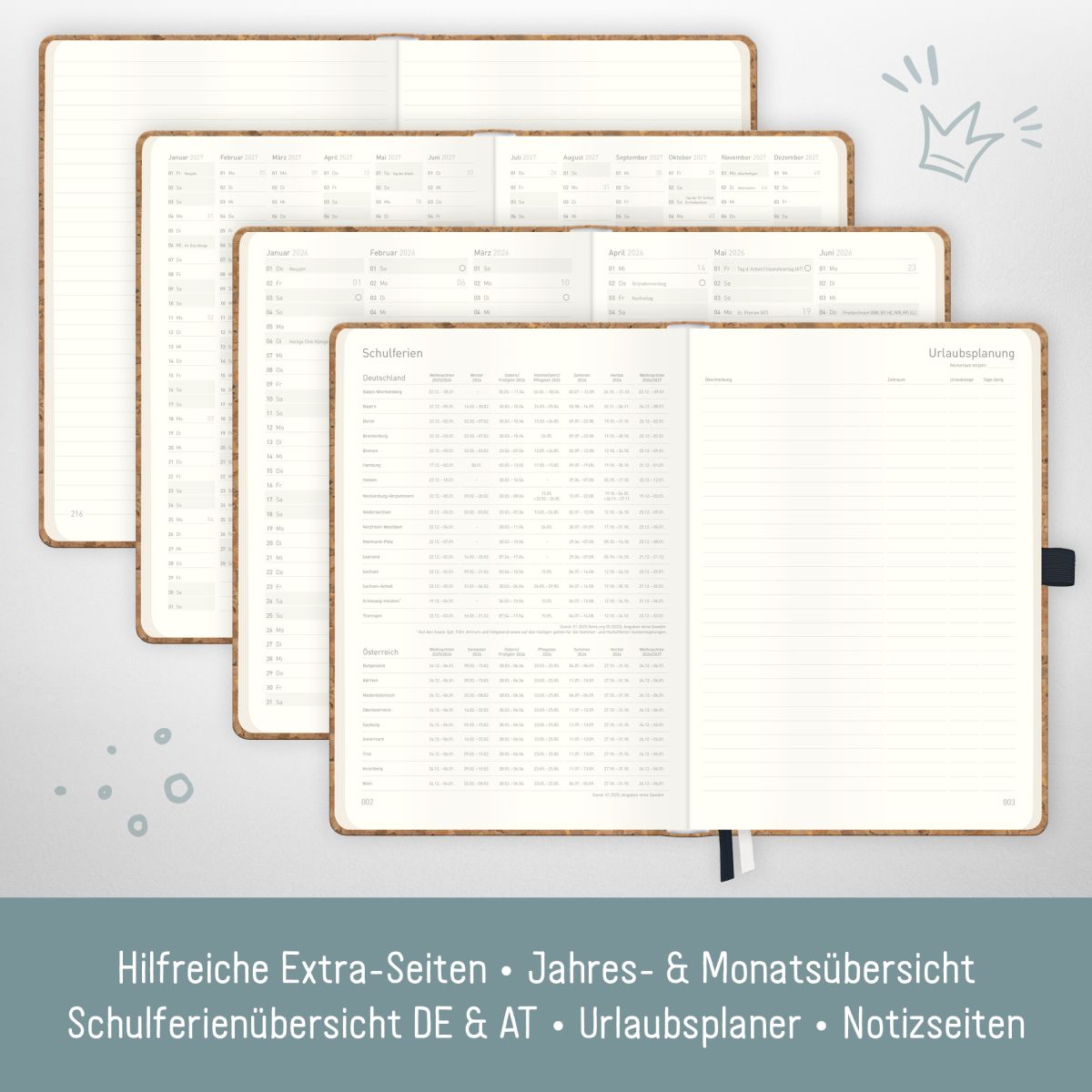 Wochen-Notiz-Timer Classic 2026 / A5 / Kork / Häfft-Verlag