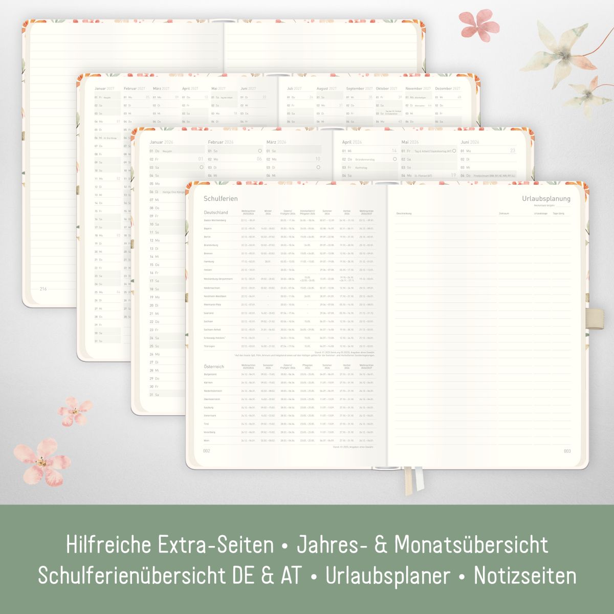 Wochen-Notiz-Timer Classic 2026 / A5 / Wild Blossoms / Häfft-Verlag