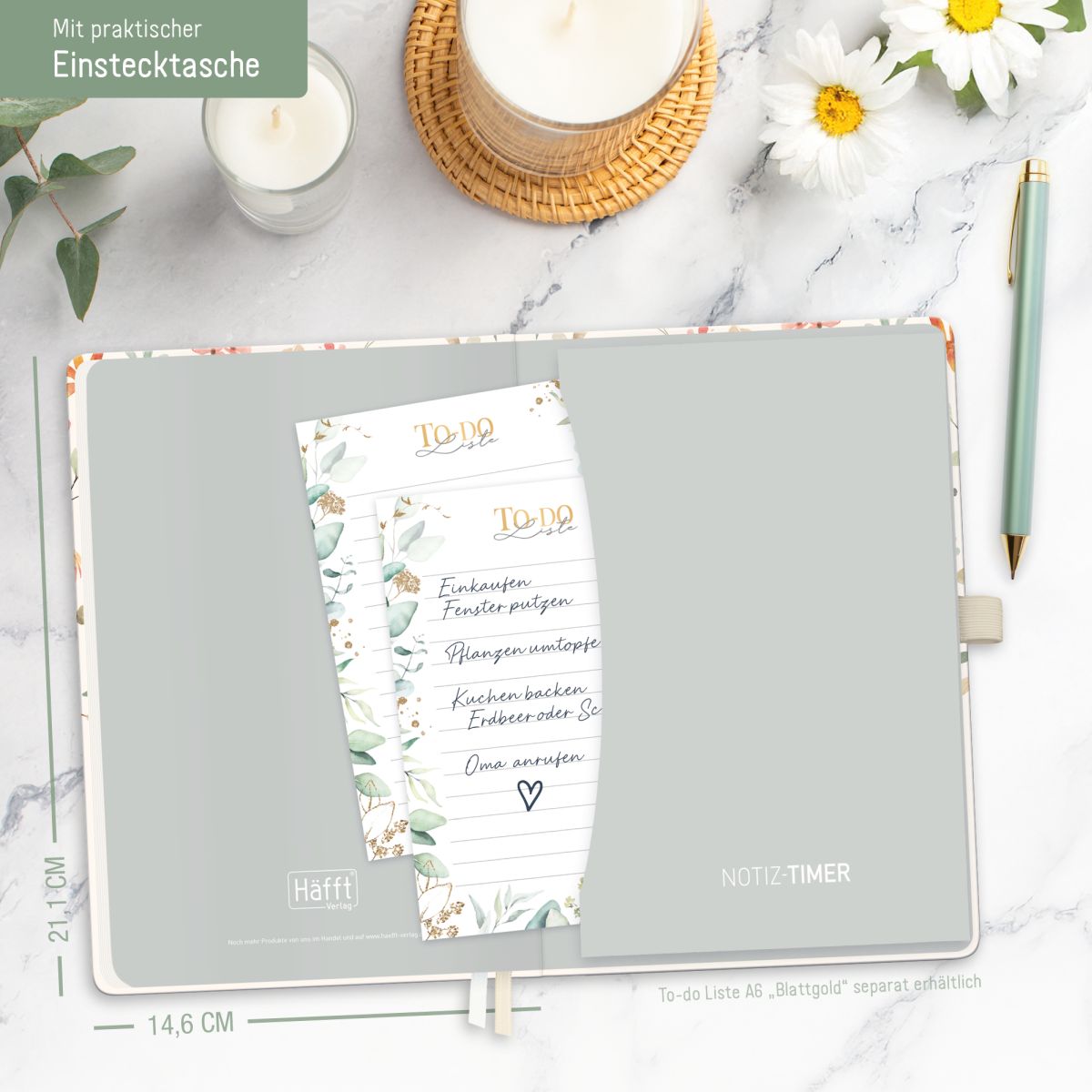 Wochen-Notiz-Timer Classic 2026 / A5 / Wild Blossoms / Häfft-Verlag