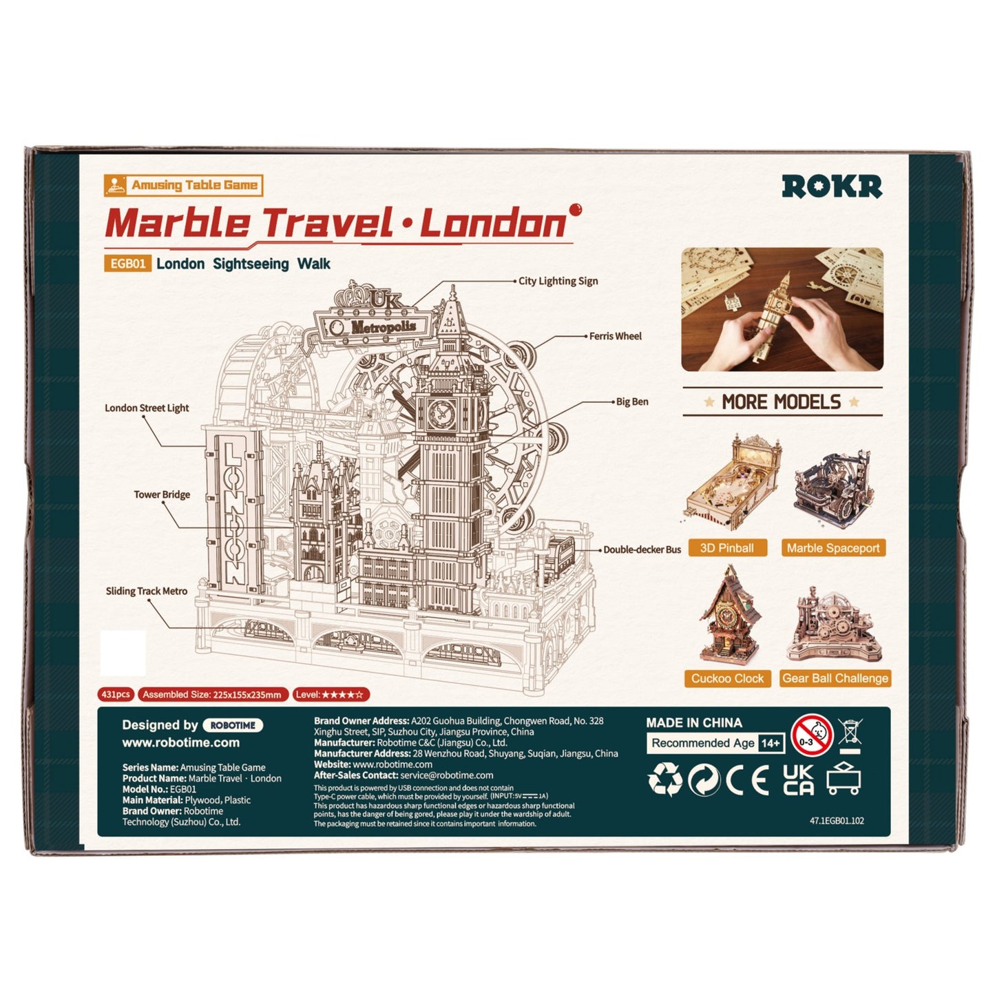 ROKR 3D-Holz-Puzzle Kugelbahn "Marble Travel London"